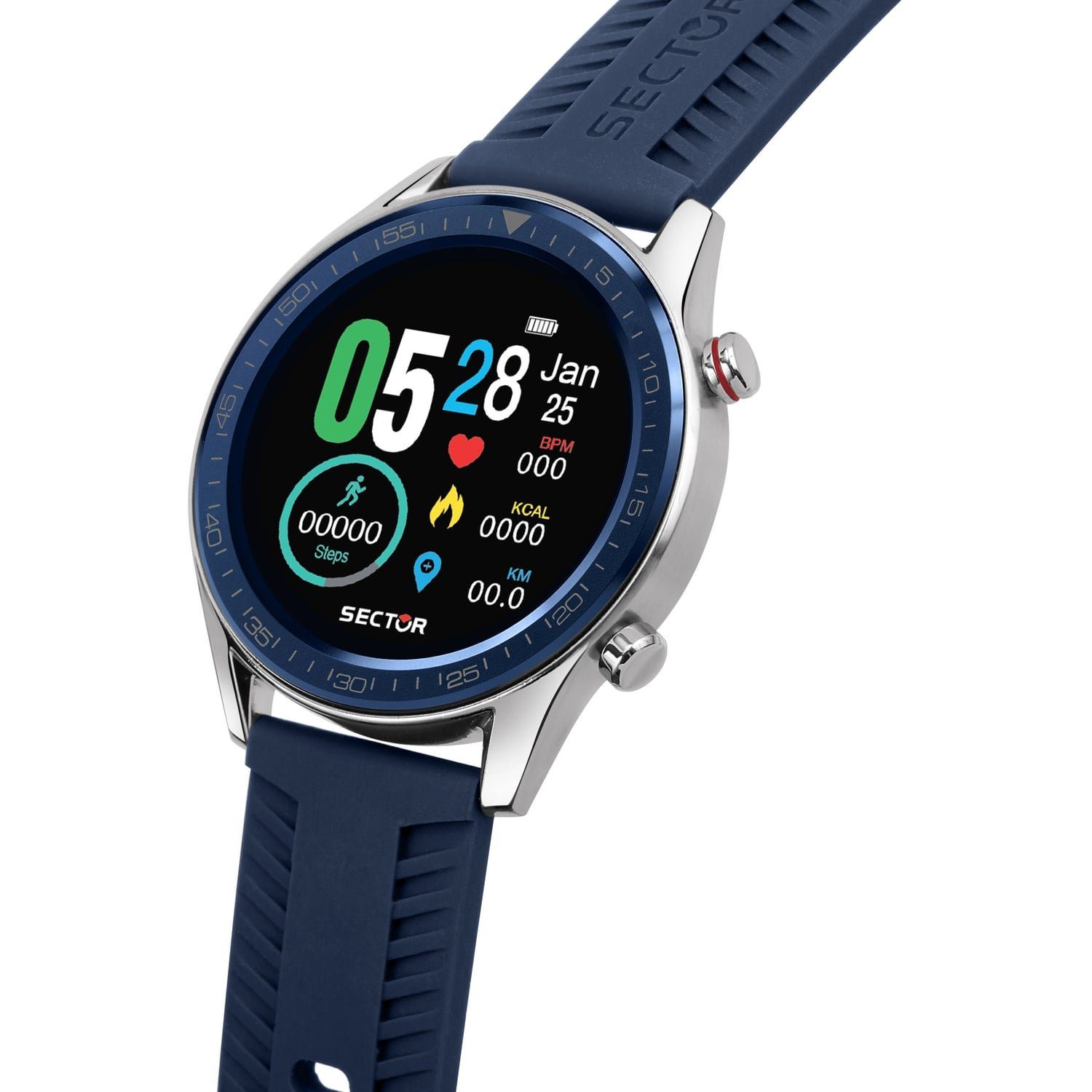 Sector Sector Herren Armbanduhr Smartwatch (kompatibel ab Android 5.1+ und IOS 8.0), Analog-Digitaluhr, Herren Smartwatch rund, groß (ca. 44mm), Silikonarmband blau, Sport