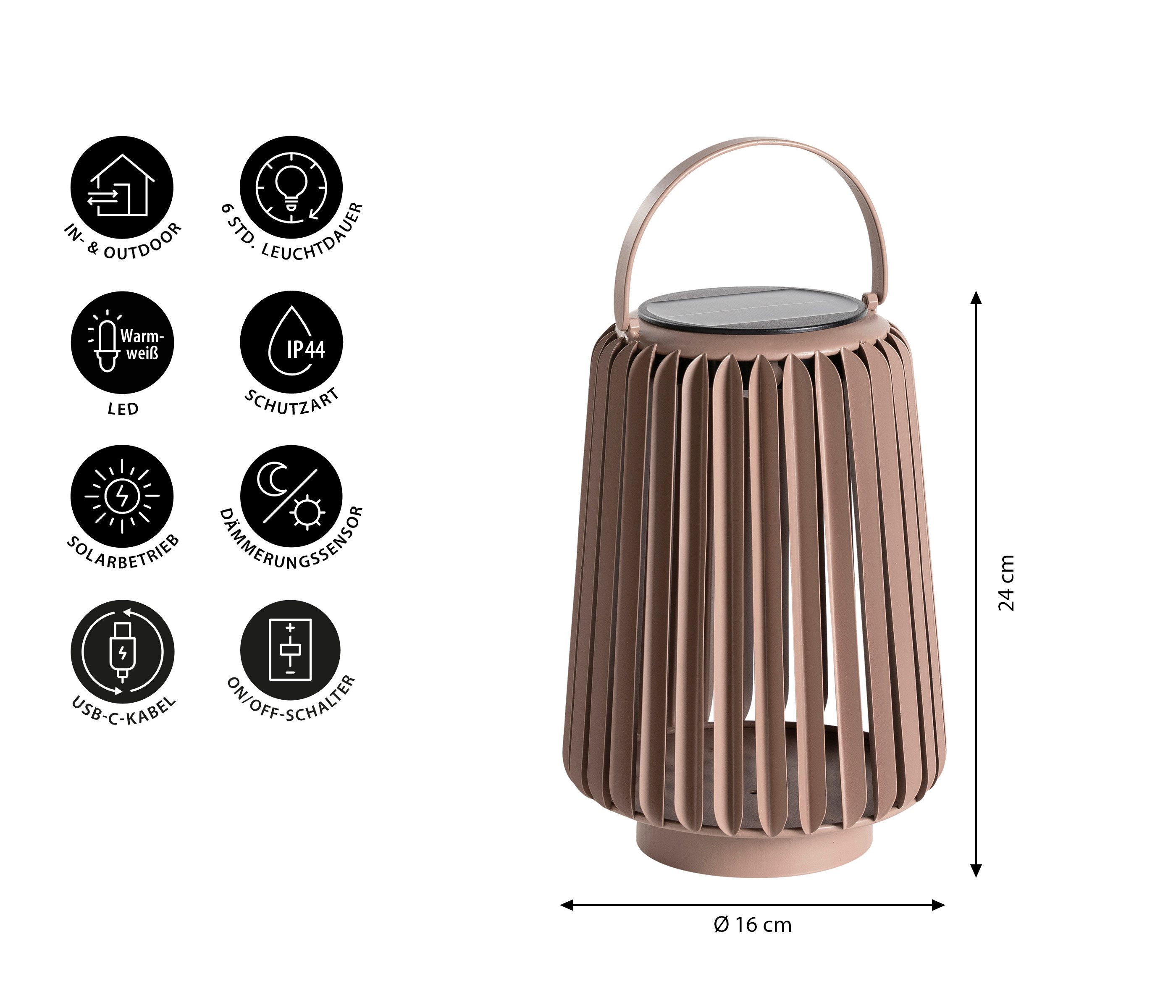 Dehner LED Solarleuchte Amira, Solar-Laterne, Metall & Kunststoff, verschiedene Größen, beige, Warmweiß, Dämmerungssensor, Solar
