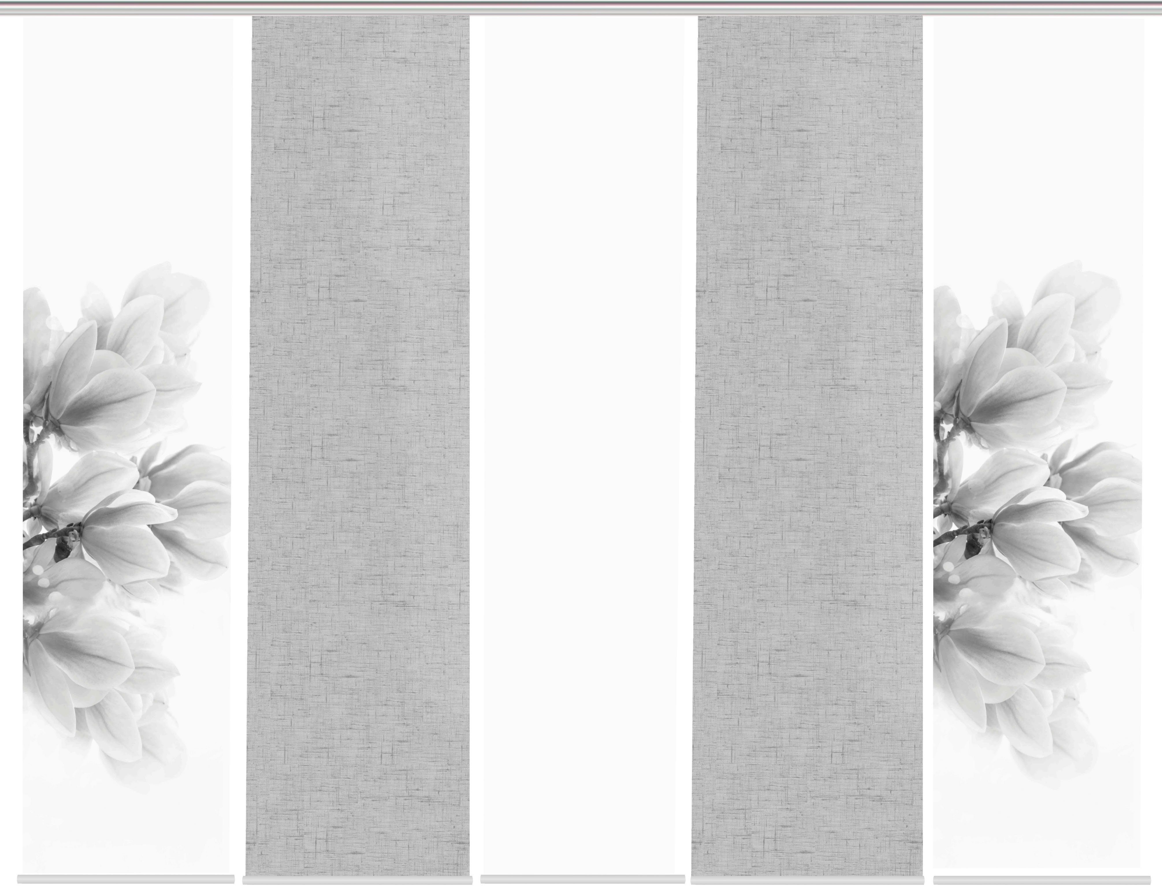 HOME WOHNIDEEN Schiebegardine KESSI 5er SET (5 St), Paneelwagen, blickdicht, Schiebevorhang Digidruck 5er Set KESSI