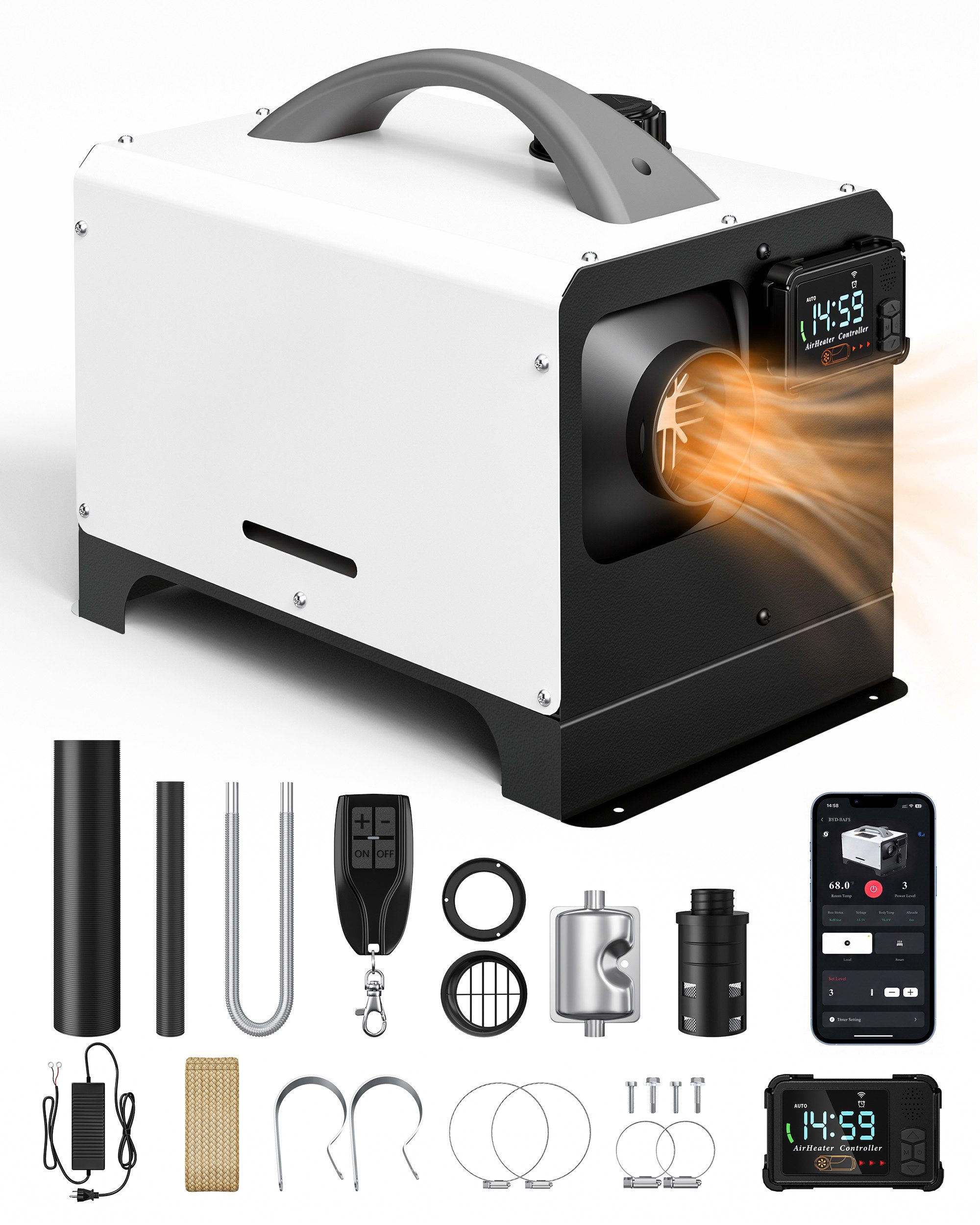 Furnicopia Heizlüfter 8 kW Dieselheizung – Standheizung 12/24 V & 110–240 V, All-in-One Luftheizung mit 5-L-Tank, Fernbedienung & 24h-Timer, 8–36 °C