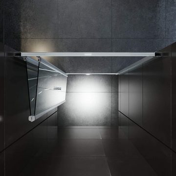 SONNI Dusch-Falttür Duschkabine,76-100cm x 185 cm, Einscheibensicherheitsglas, 86x185 cm, Einscheibensicherheitsglas, links und rechts montierbar