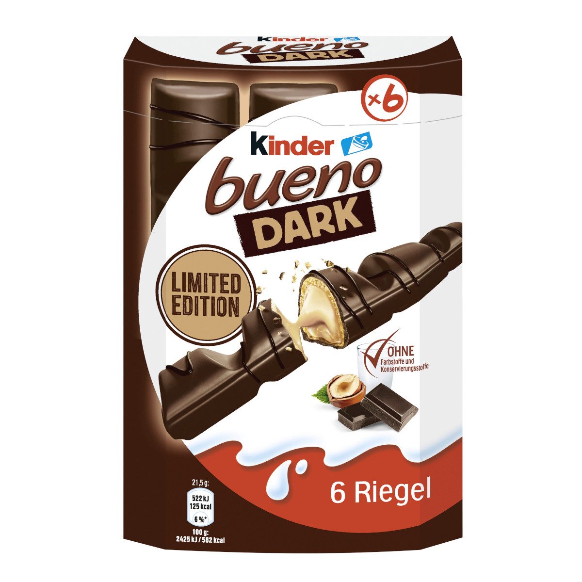 kinder Schokolade, Ferrero Kinder Bueno Dark 6er intensivere Kakaonote Packung 129g