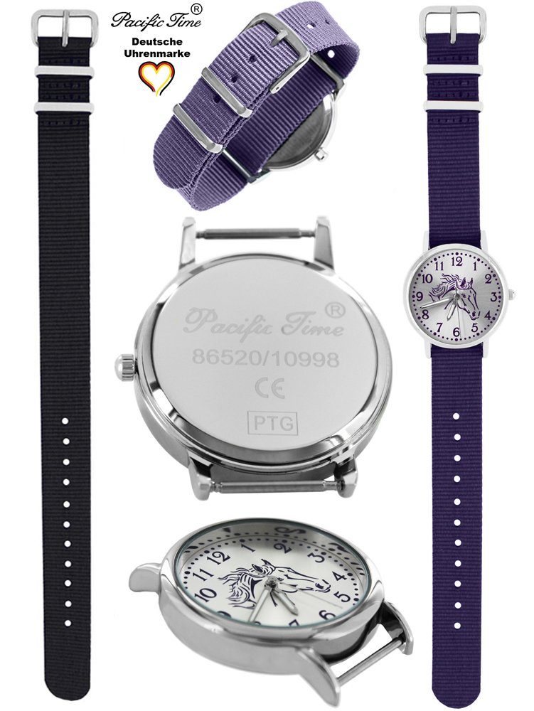 Match - Gratis Time und Quarzuhr Pacific Set violett Design Wechselarmband, Mix Versand Pferd Kinder violett Armbanduhr schwarz und