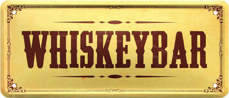 WOGEKA ART Metallbild Whiskeybar - 28 x 12 cm Retro Blechschild Bar Kneipe Hausbar