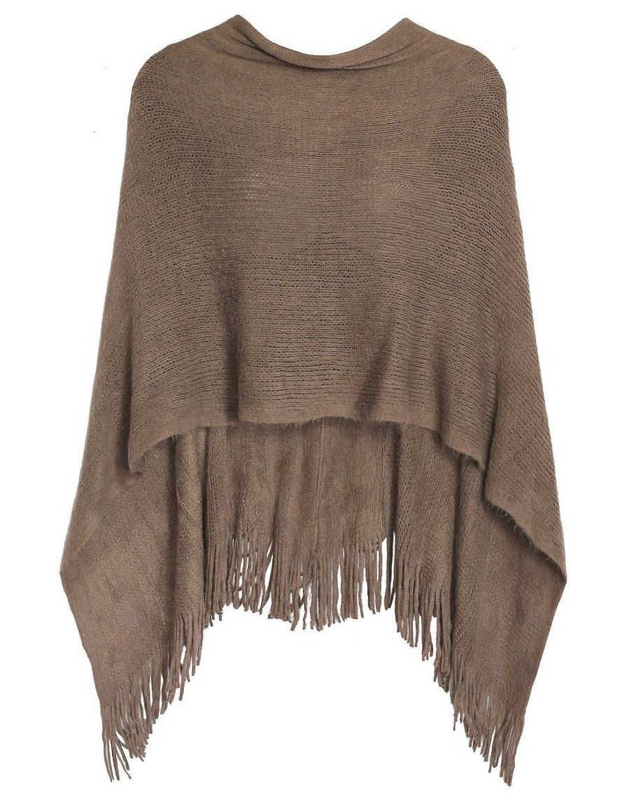 dy_mode Strickponcho Damen Strickponcho mit Fransen Feinstrick Cape/Überwurf in Unifarben mit Fransen, in Unifarbe