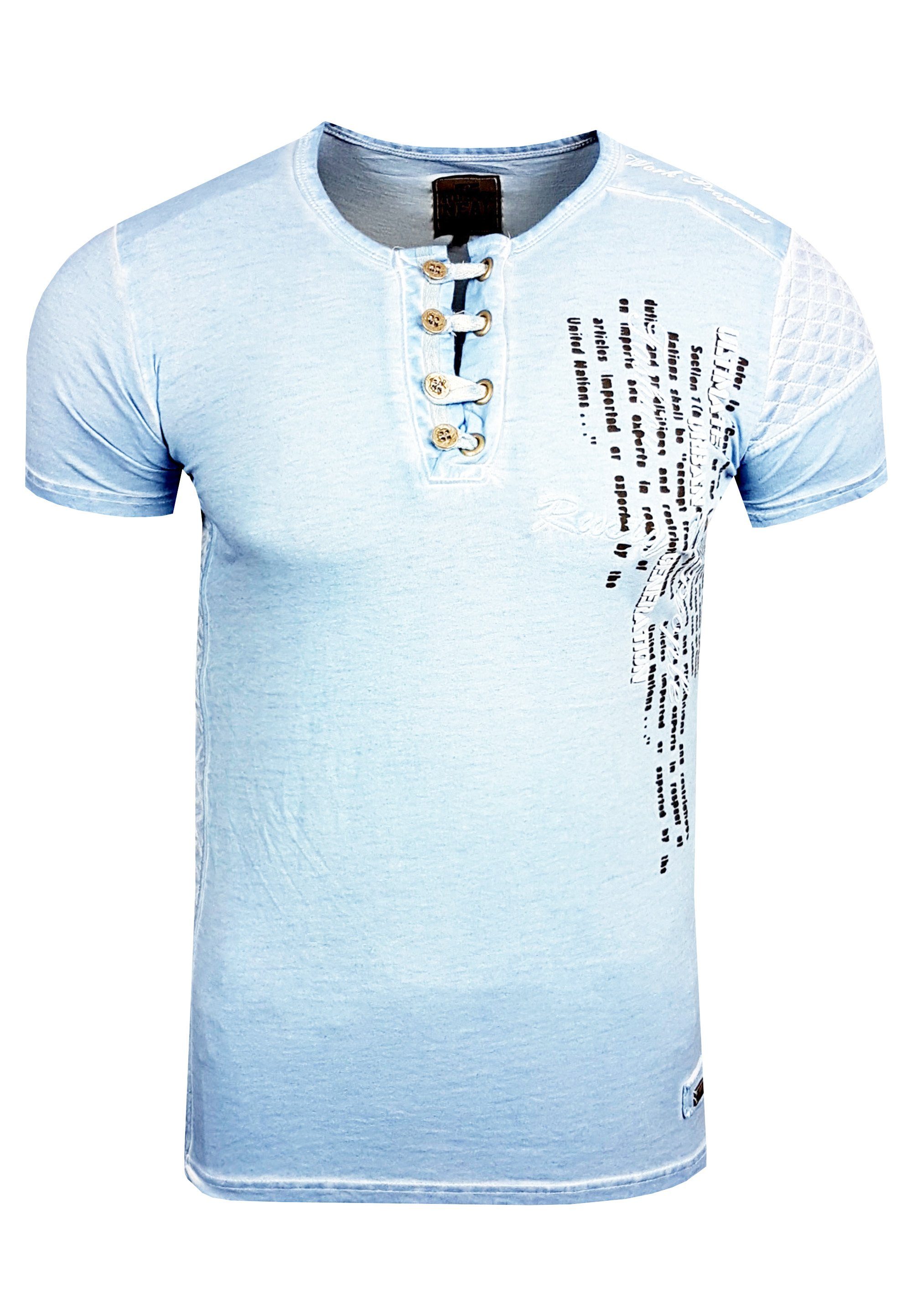 Rusty T-Shirt mit Knopfleiste schicker Neal hellblau