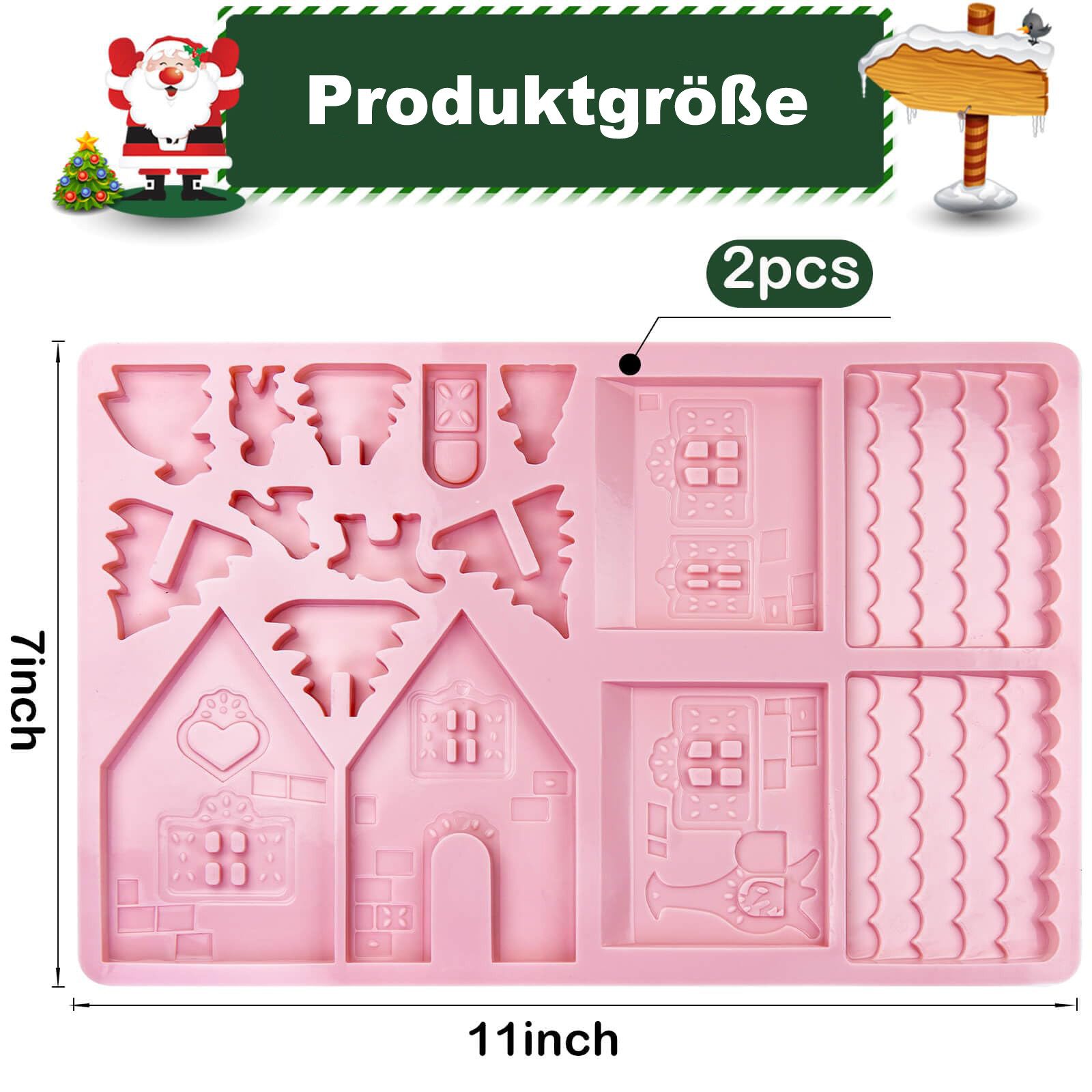 Bomiclss Silikonform Silikon Backform Weihnachten 2er Set, 3D Lebkuchenhaus Form, (2-tlg), Schokoladenform und Fondantform für Weihnachtsgebäck – Bild 3 von 5