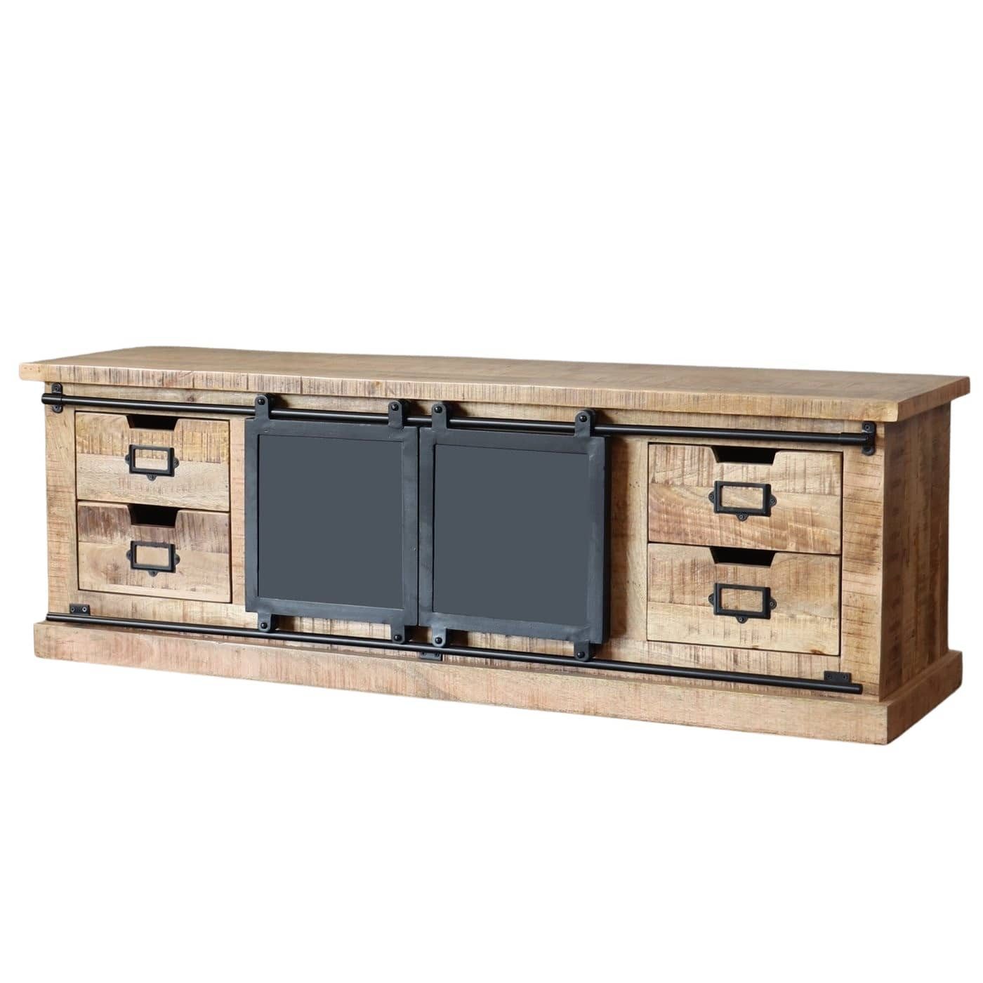 baario TV-Board TV-Board SELCE Industrial Style, 150cm massiv Mangoholz Schiebetüren Design