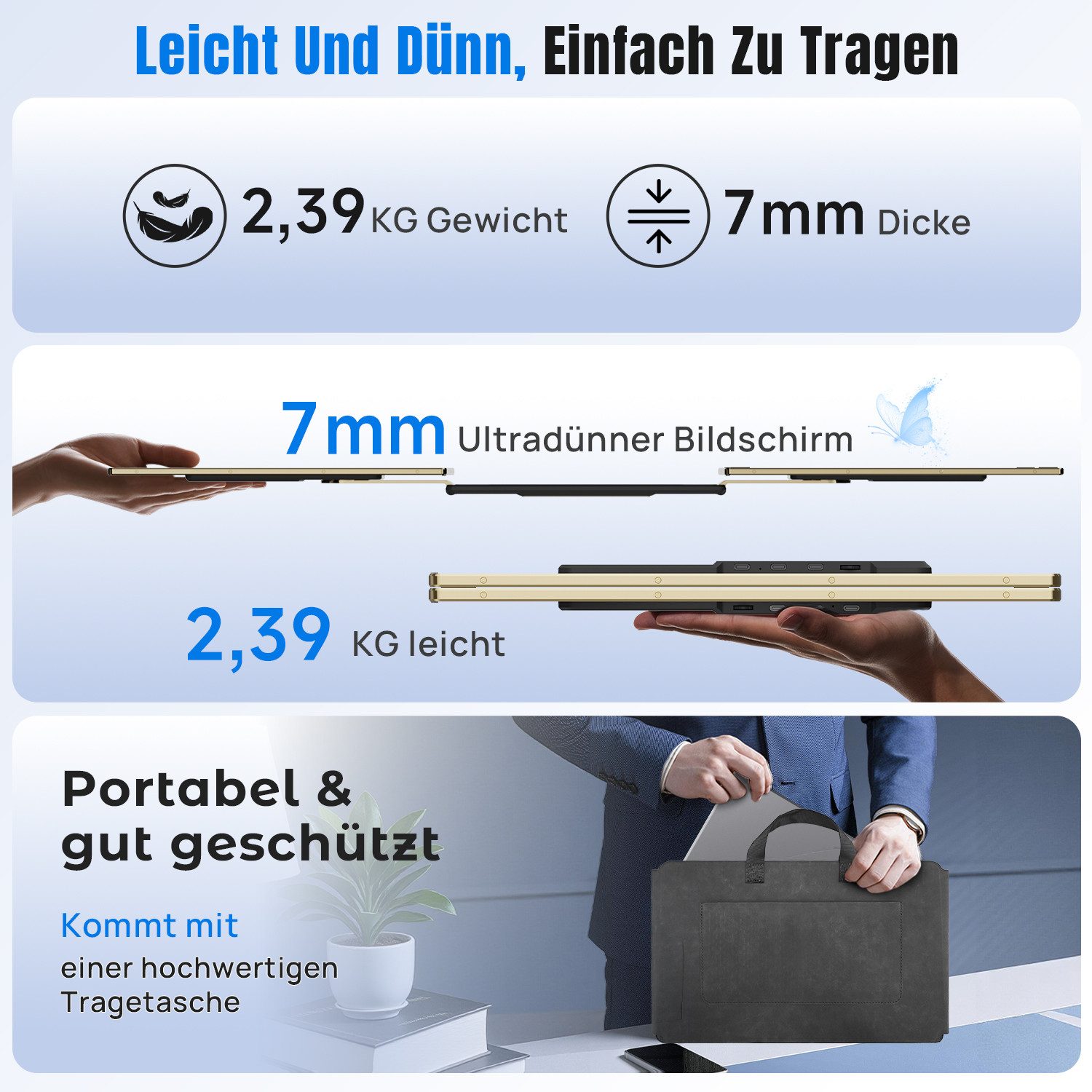 KEFEYA Dual-Screen-Laptop-Bildschirm-Extender Laptop-Bildschirmerweiterung Portabler Monitor (16 cm/15,6 ", 1920x1080 px, Full HD, 60 Hz, HDR, Als Einzelbildschirm nutzbar, kompatibel mit Windows, Android, Chrome)