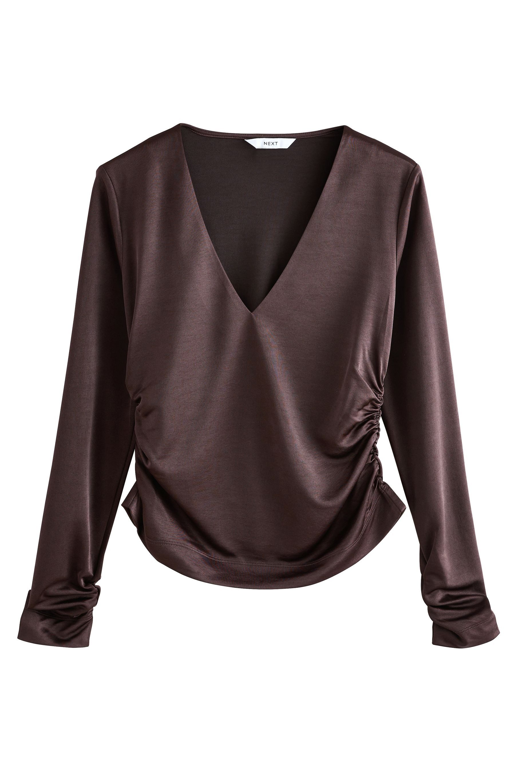 Next Langarmbluse Langarm-Oberteil mit V-Ausschnitt aus Jersey-Satin (1-tlg)