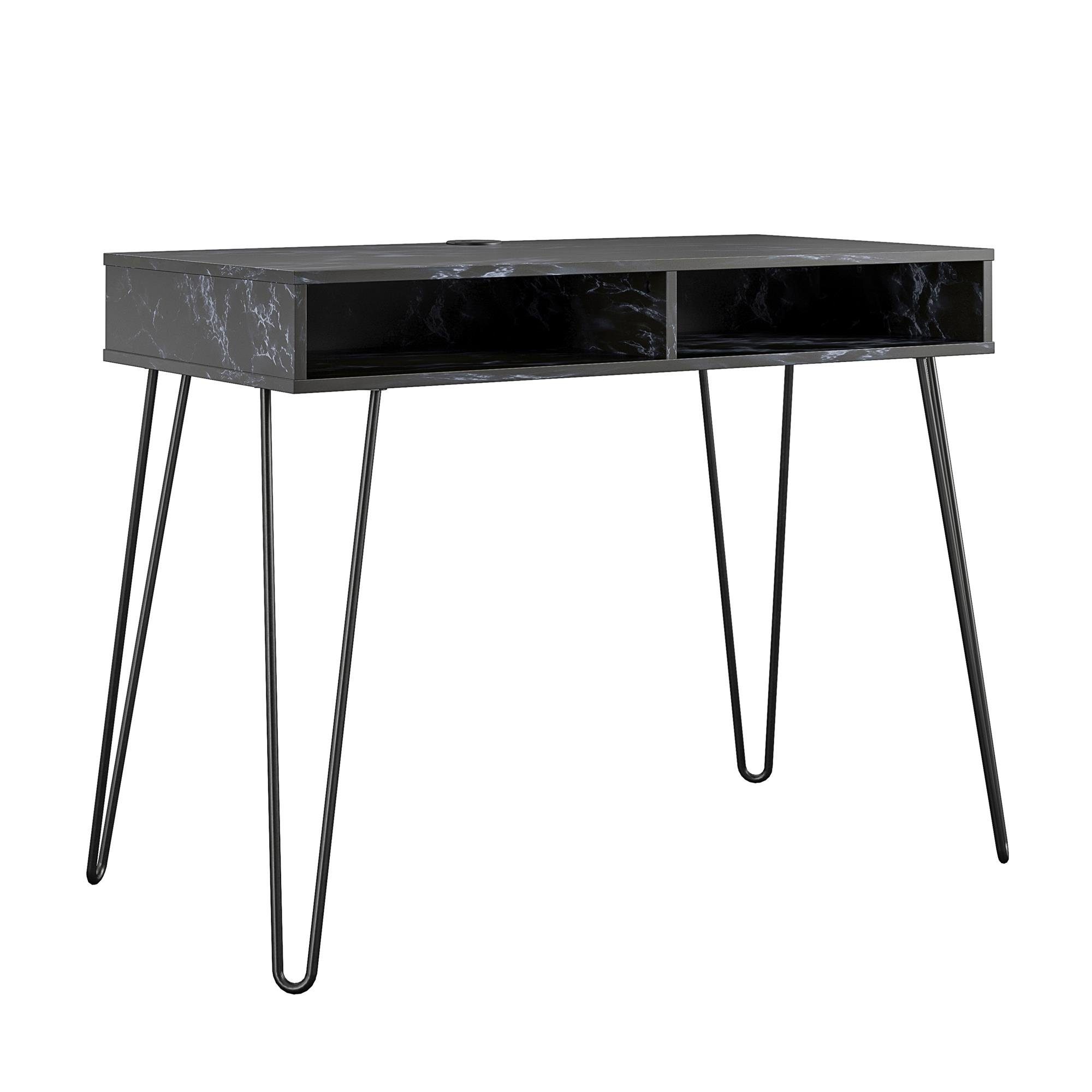 loft24 Schreibtisch Athena, 2 offene Fächer, Metallgestell Hairpin, Breite 103 cm schwarz | schwarz