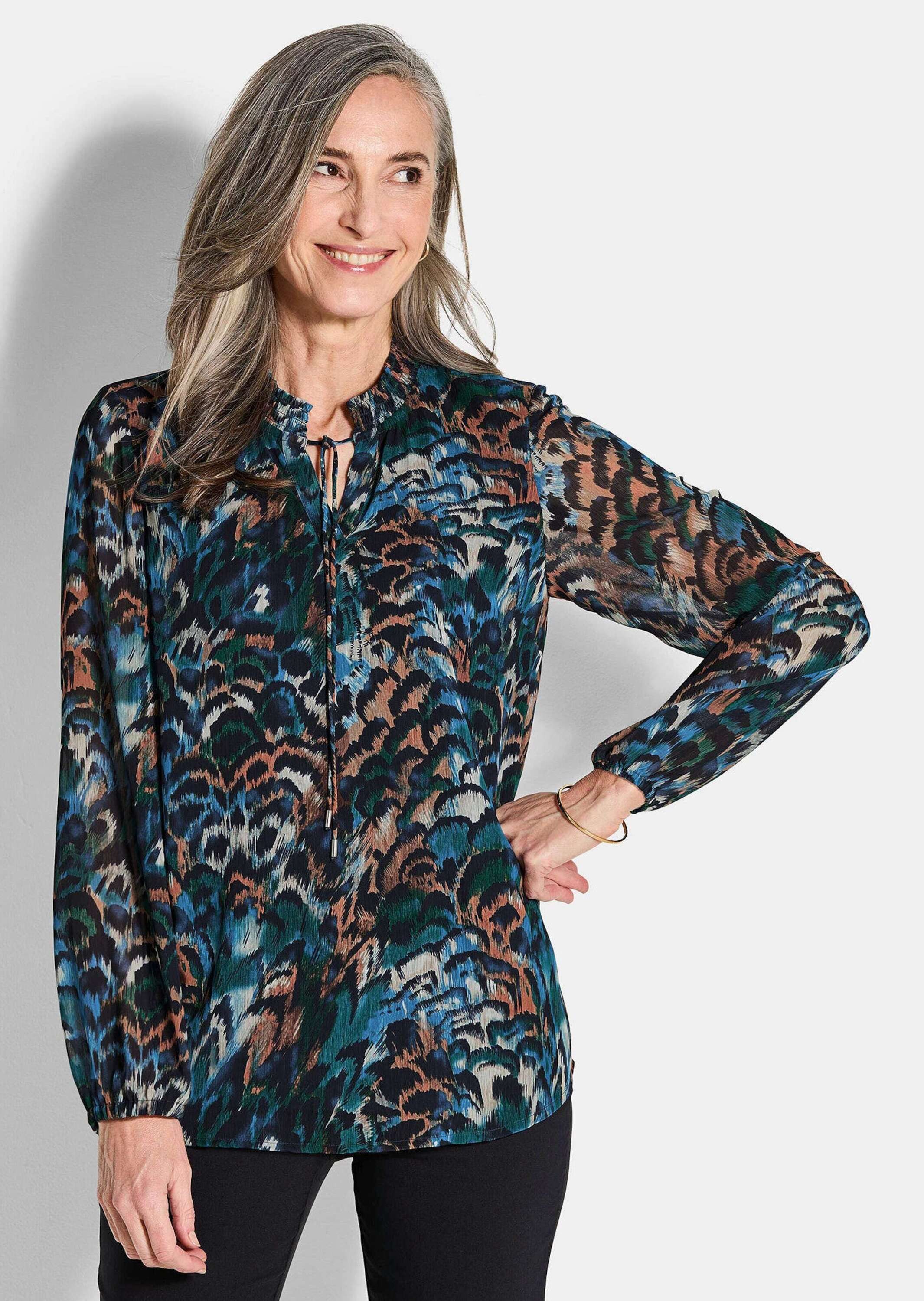 GOLDNER Schlupfbluse Kurzgröße: Leichte Jersey-Druckbluse, Langarm Schlupfb günstig online kaufen