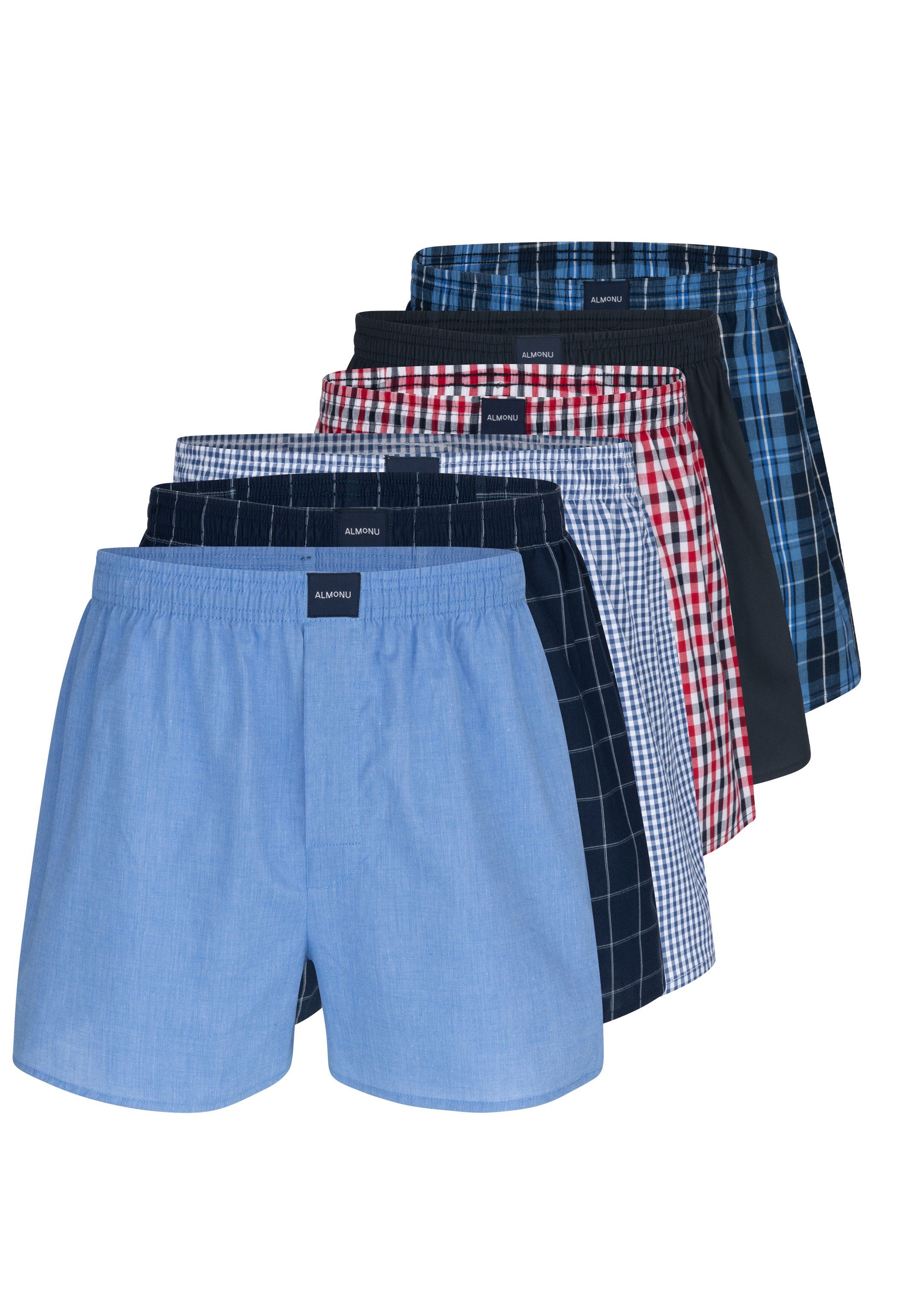 Almonu Boxershorts 6er Pack Web (Spar-Set, 6-St) Boxershorts - Baumwolle - mit Eingriff - Atmungsaktiv