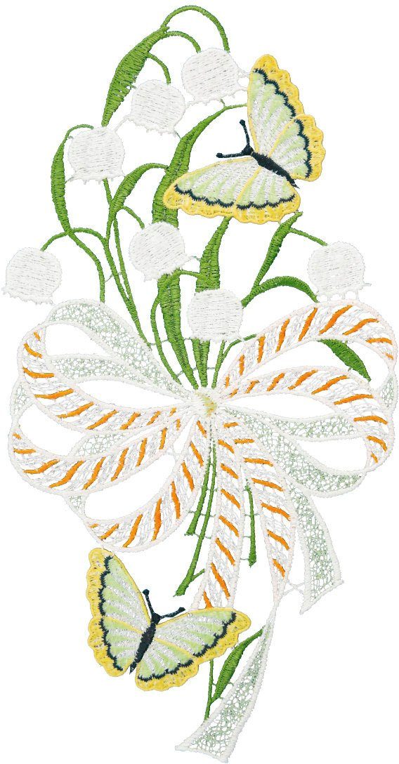 W. Reuter & Sohn - Plauener Spitze® Fensterbild Fensterbild "Maiglöckchen" farbig