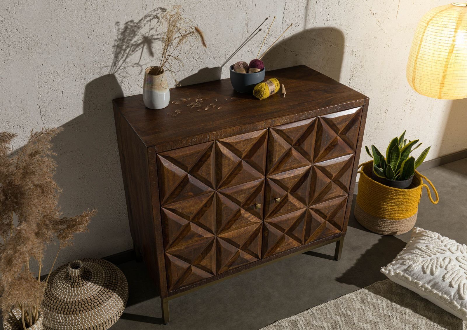 Massivmoebel24 Kommode STILMÖBEL (Massivholz), Sideboard Mango 94x46x86 braun lackiert STILMÖBEL #125