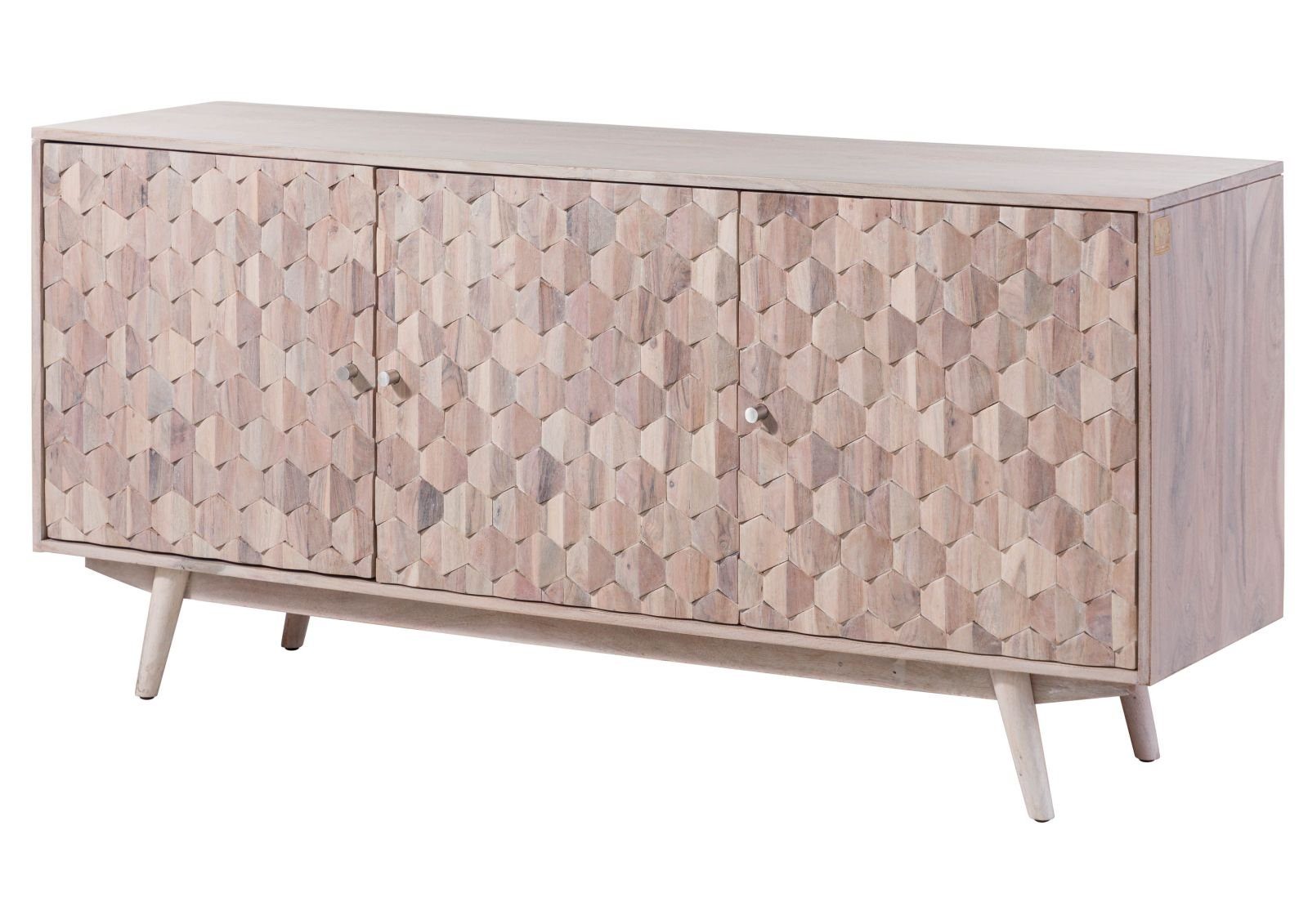 Massivmoebel24 Sideboard MOSAYK (Massivholz), Sideboard Akazie 160x42x75 weiß lackiert MOSAYK #210