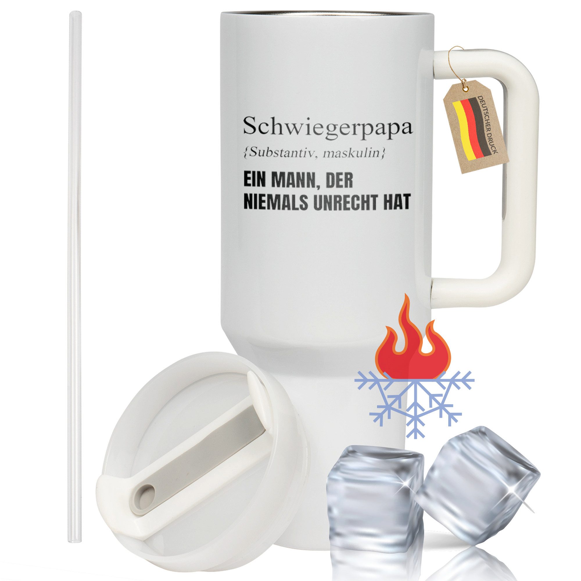 22Feels Thermobecher XXL Thermobecher Geschenk Schwiegerpapa Geburtstag Vatertag Definition, Edelstahl (Thermoisoliert), IN DEUTSCHLAND BEDRUCKT - Beidseitig Bedruckter To-Go Tumbler
