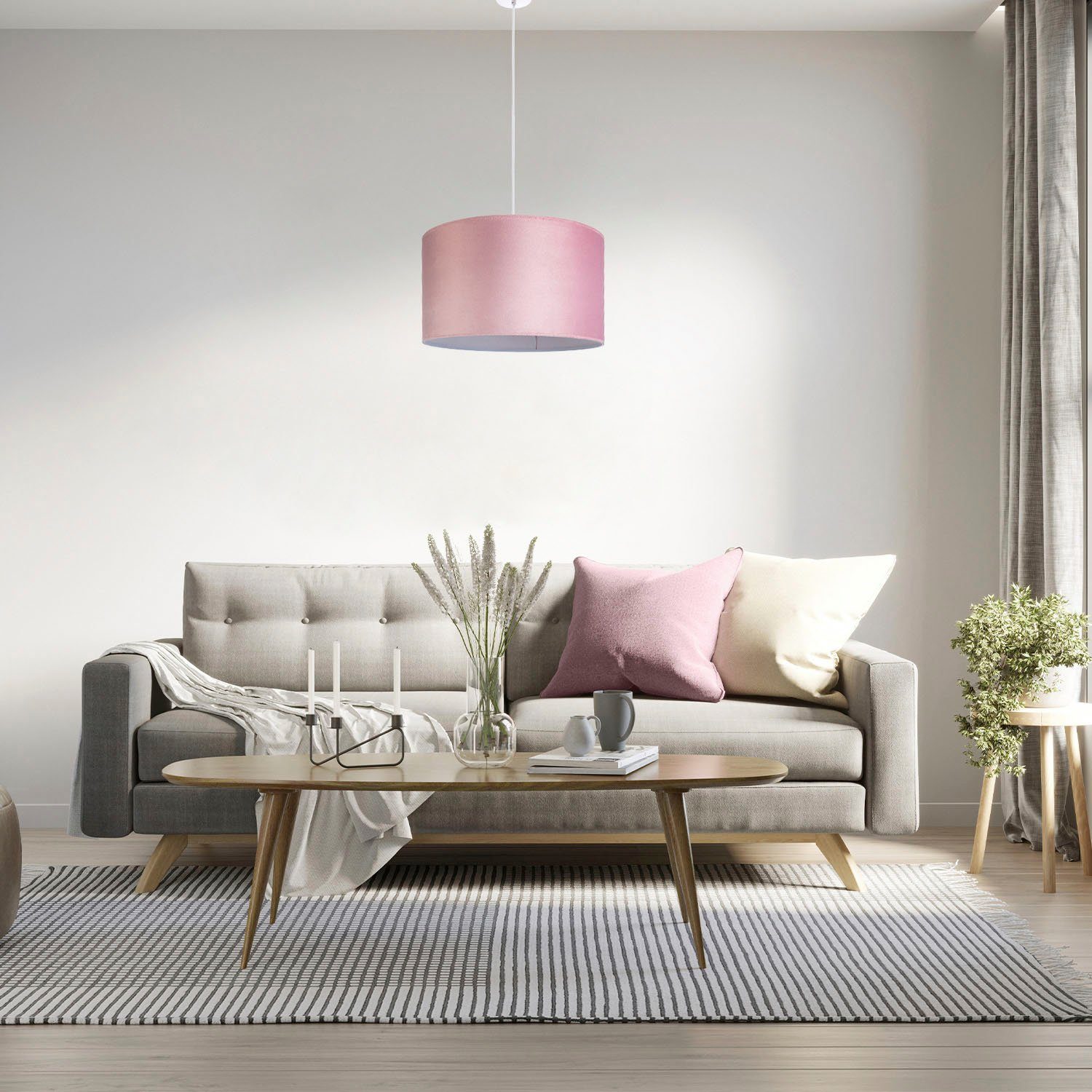 Wohnzimmer Color, Kabel Paco 1,5m Home aus Deko Hugo E27 Velour uni Leuchtmittel, Lampenschirm Unifarben ohne Pendelleuchte pink