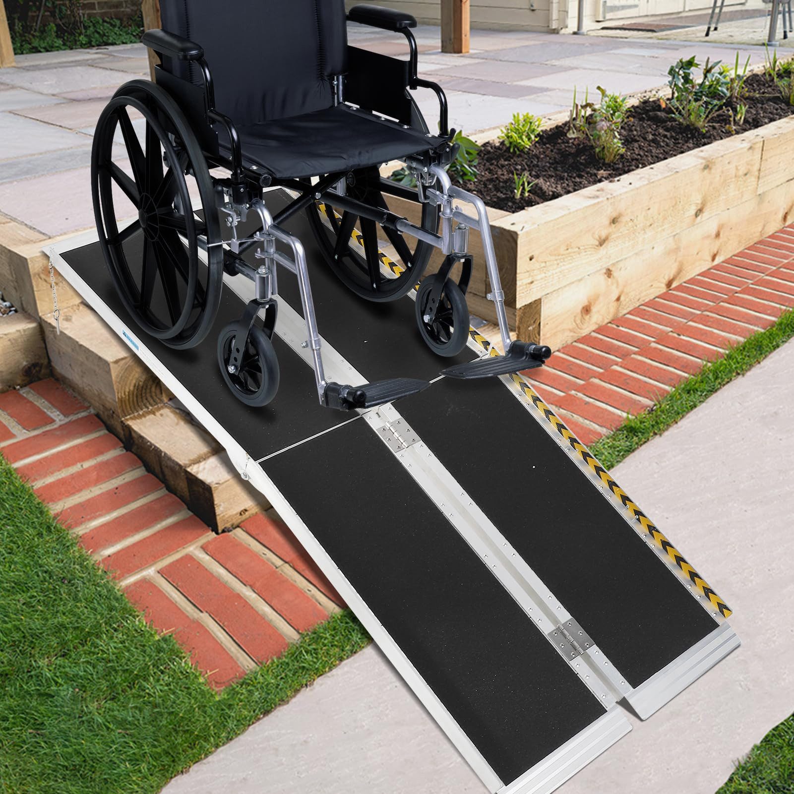 GarveeMore Auffahrrampe Tragbare Rollstuhlrampe 8FT Rutschfeste Faltbare Handicap Rampe