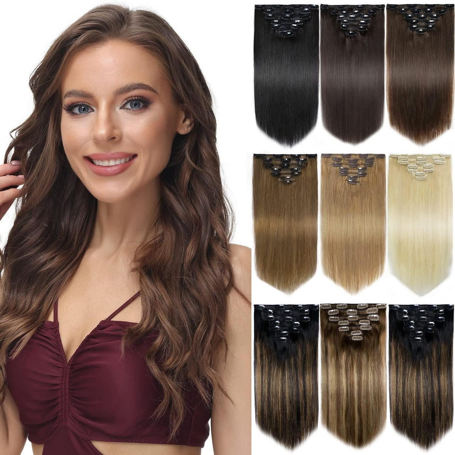 LuxusKollektion Echthaar-Extension Extensions Echthaar Remy Clip in 7 teilig 16 Clips 10 inch Dunkelbraun