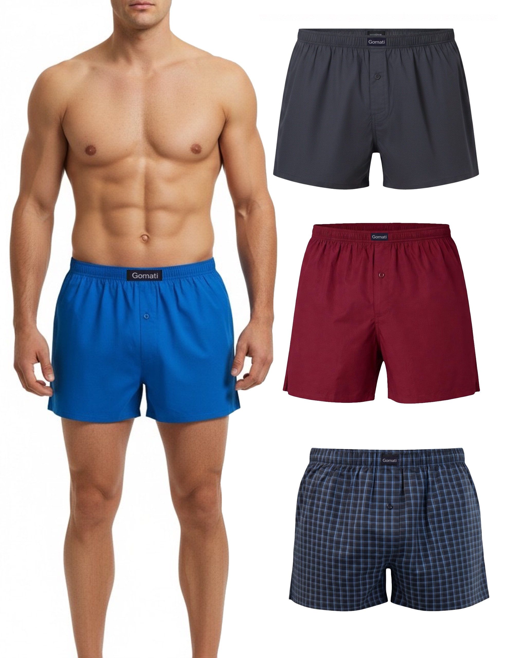 Cocain underwear Boxershorts Lockerer gewebte Herren Boxershort Unterhose 100 % Baumwolle kariert (4-St) Hosenschlitz mit einem Knopf