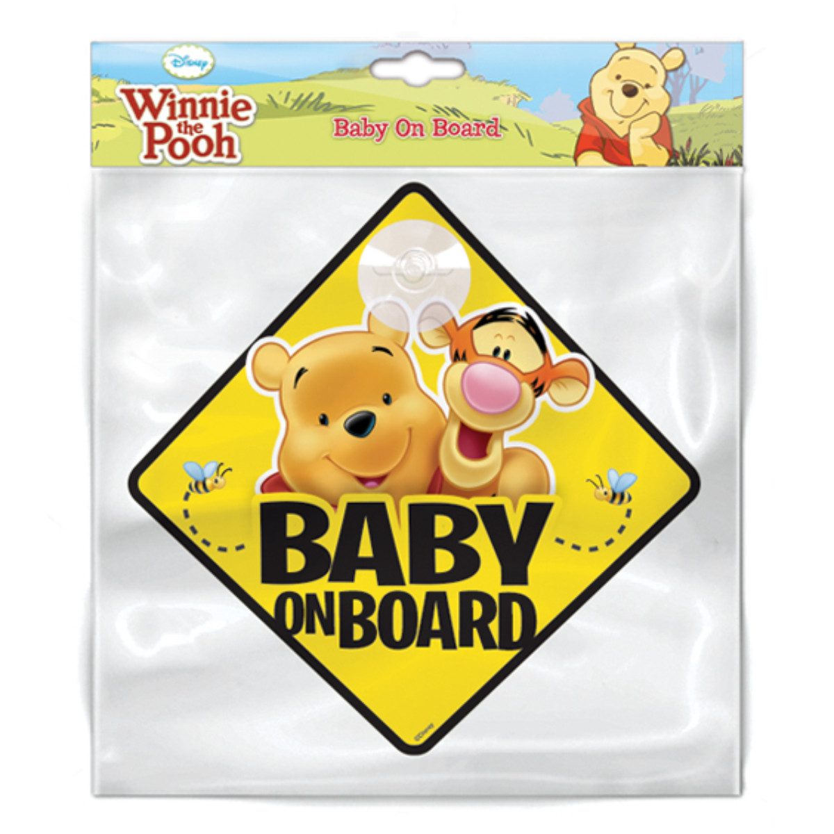 Disney Warnschild Winnie The Pooh Baby on Board mit Saugnapf Hinweis Schild fürs Fenster