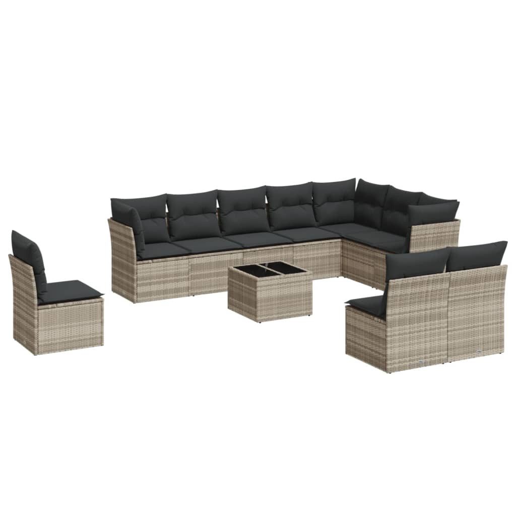 vidaXL Gartenlounge-Set 11-tlg. Garten-Sofagarnitur mit Kissen Hellgrau Poly Rattan, (1-tlg)