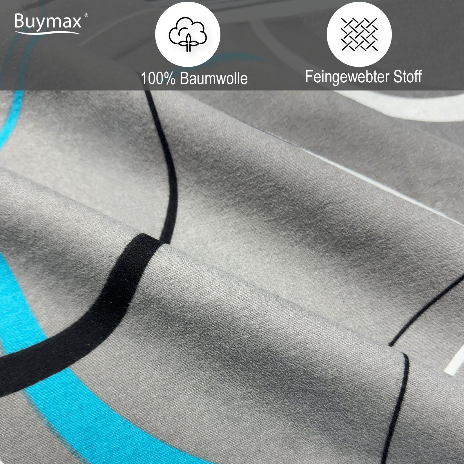 Buymax Bettwäsche Wave, Bettgarnitur, Bettbezug Set, Biber, 3 teilig, 100% Baumwolle