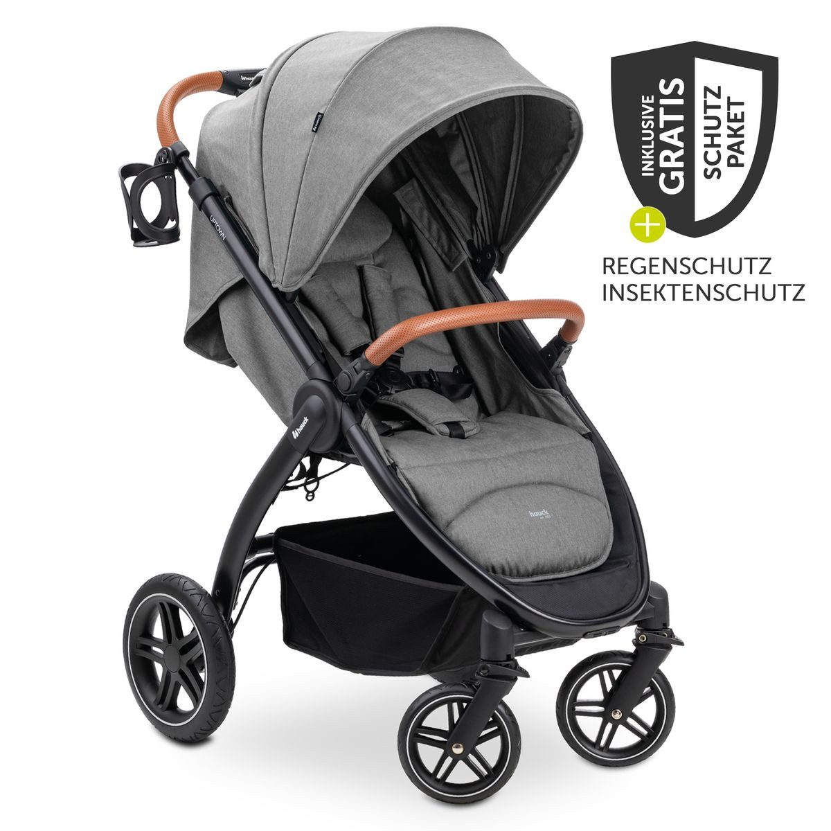 Hauck Kinder-Buggy UpTown - Melange Grey, Sportwagen mit Liegefunktion & Einhand-Faltung inkl. Zubehör bis 22 kg