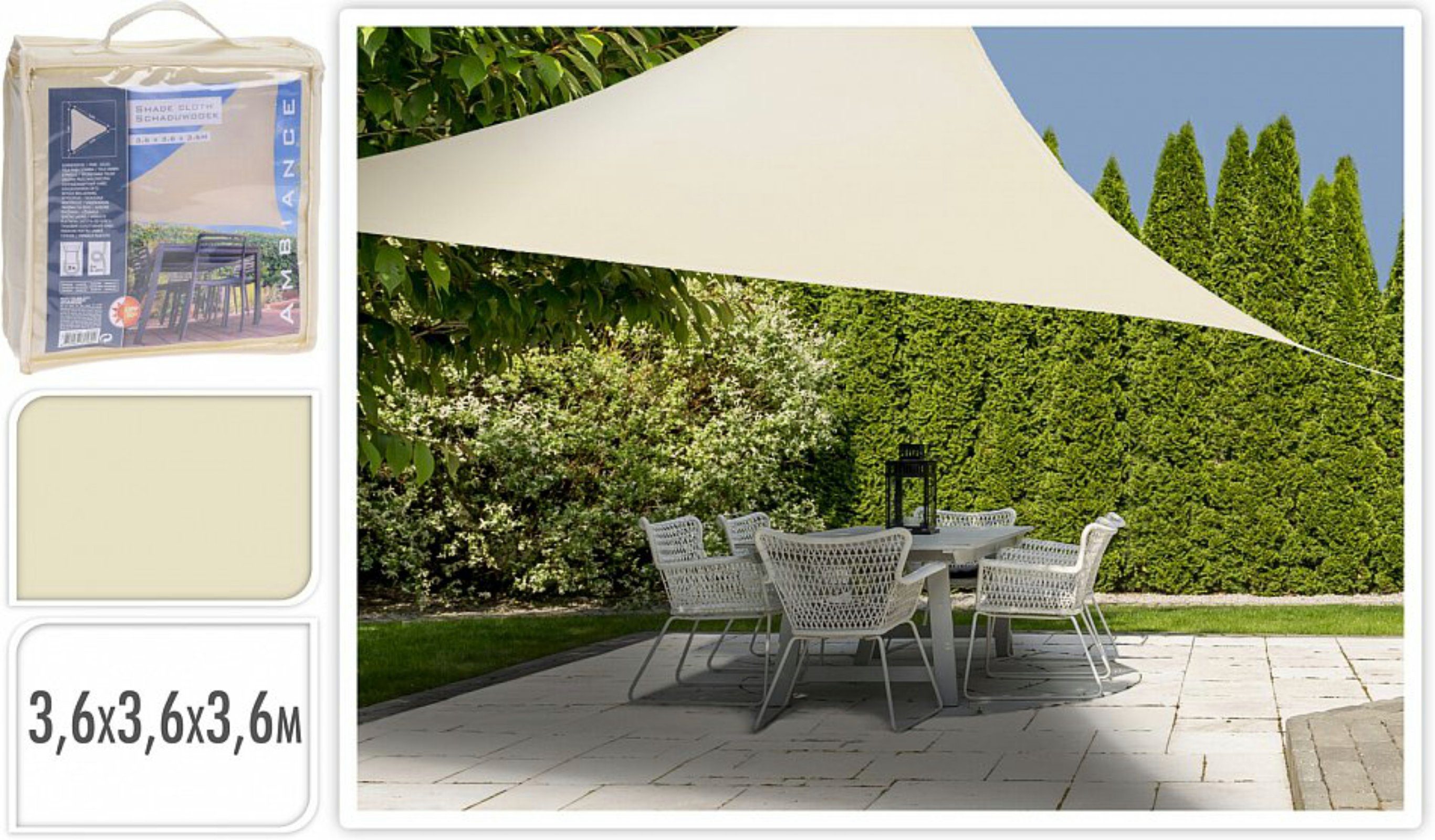 Sonnensegel Sonnenschutz Terrassen Balkon Überdachung Tuch 3,6x3,6 cm Beige