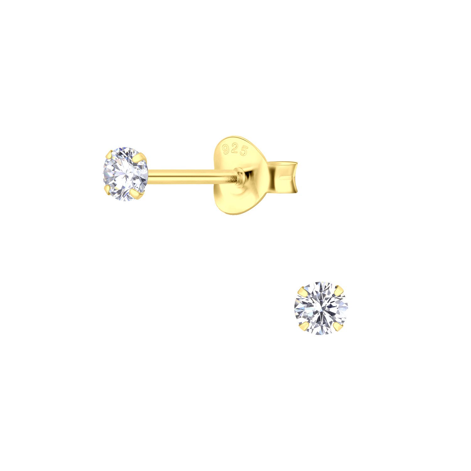 Paar Ohrstecker ROUND ZIRCONIA 3 mm in Gold, 2-tlg.