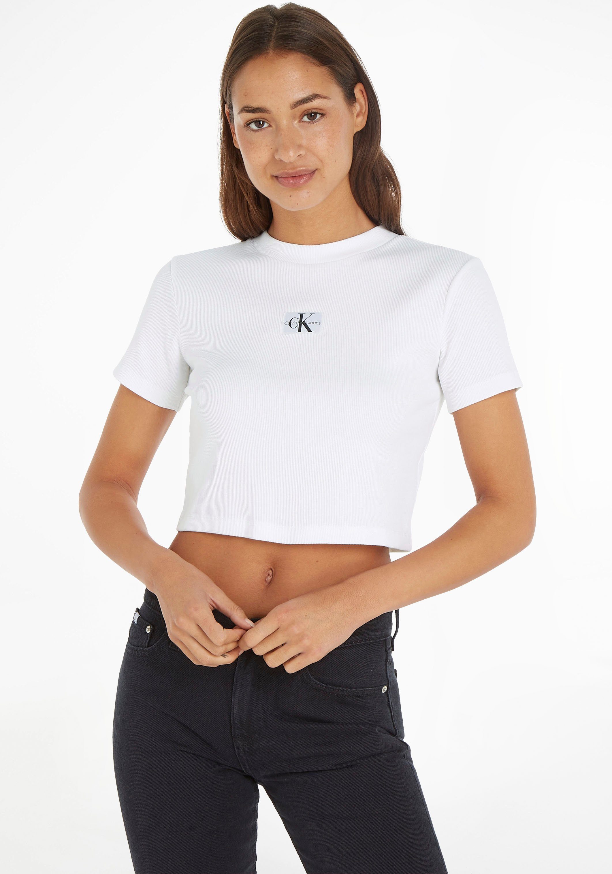 Calvin Klein Jeans T-Shirt BADGE RIB SHORT SLEEVE TEE Bright White | T-Shirts