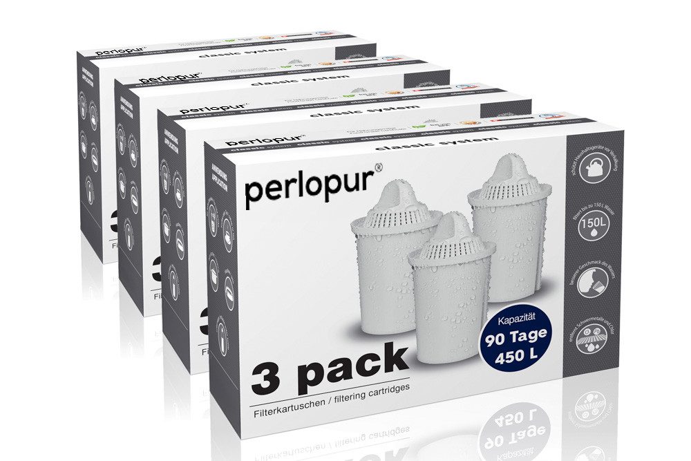 PerloPur Kalk- und Wasserfilter Classic Filterkartuschen Universal Pack 12 komp. mit Brita Classic, Zubehör für Brita Classic u. PearlCo Classic