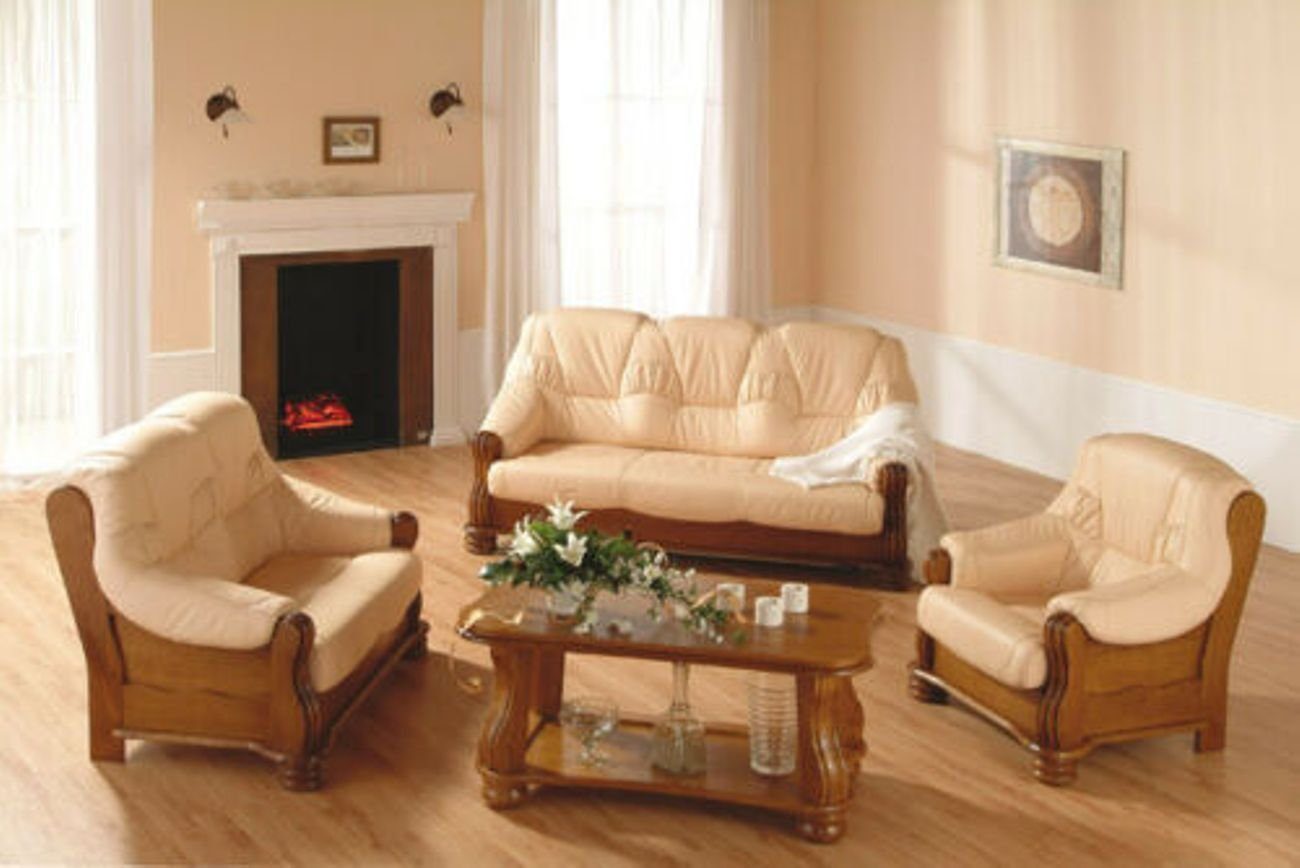 JVmoebel in Klassik 3+2+1 Set, Made Sofagarnitur Holz Leder Europe Komplettes Sofa