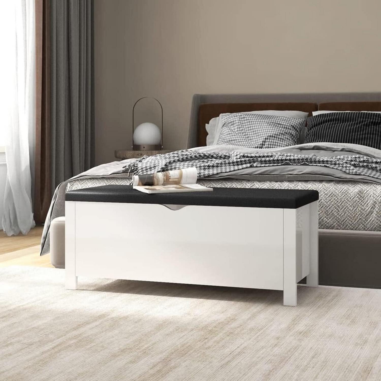 LuxusKollektion Sitztruhe Truhenbank mit Stauraum Hochglanz-Weiß 105cm (1-St)