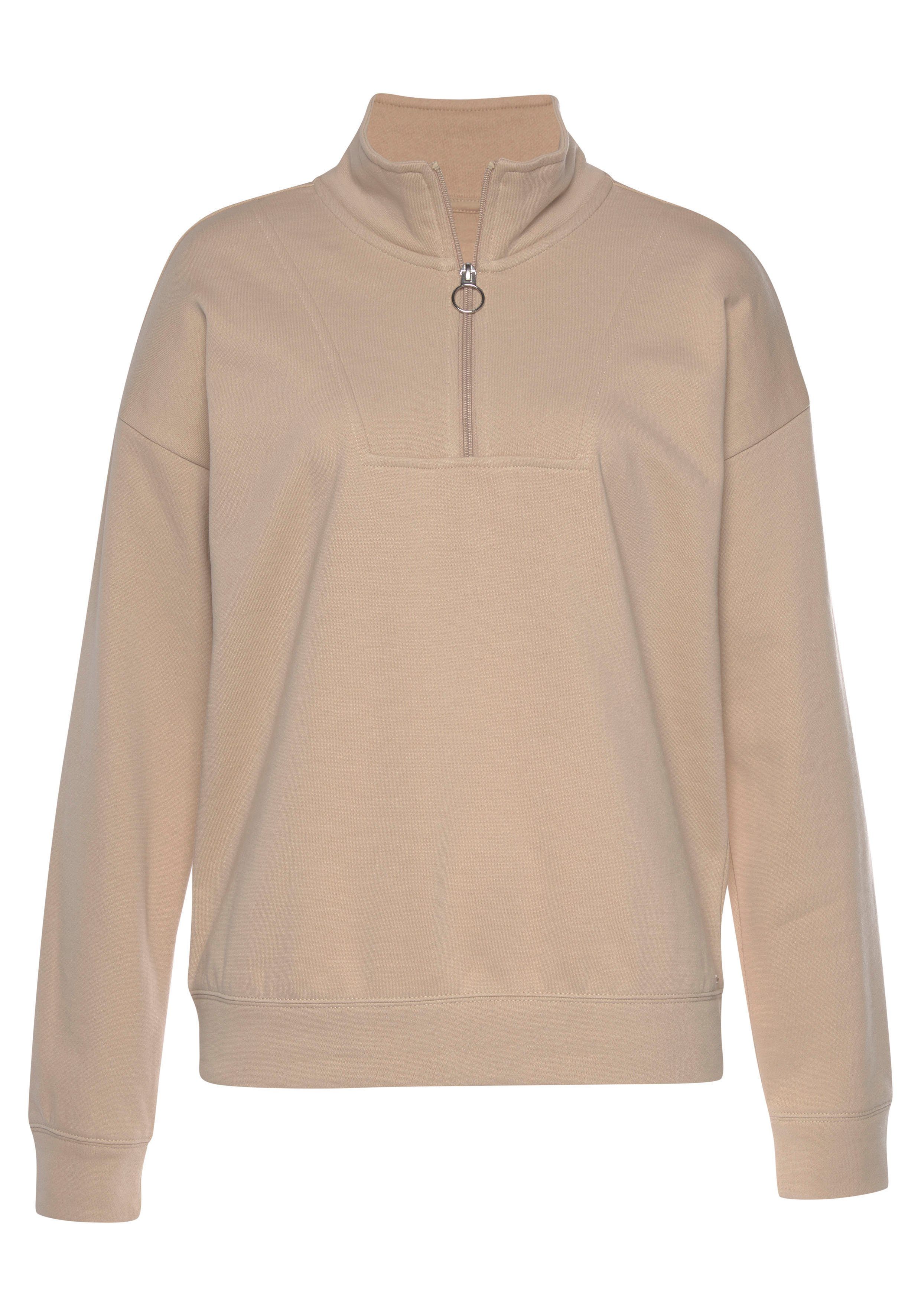 H.I.S im Loungeanzug nougat Stil, mit Sweatshirt Troyer Stehkragen maritimen