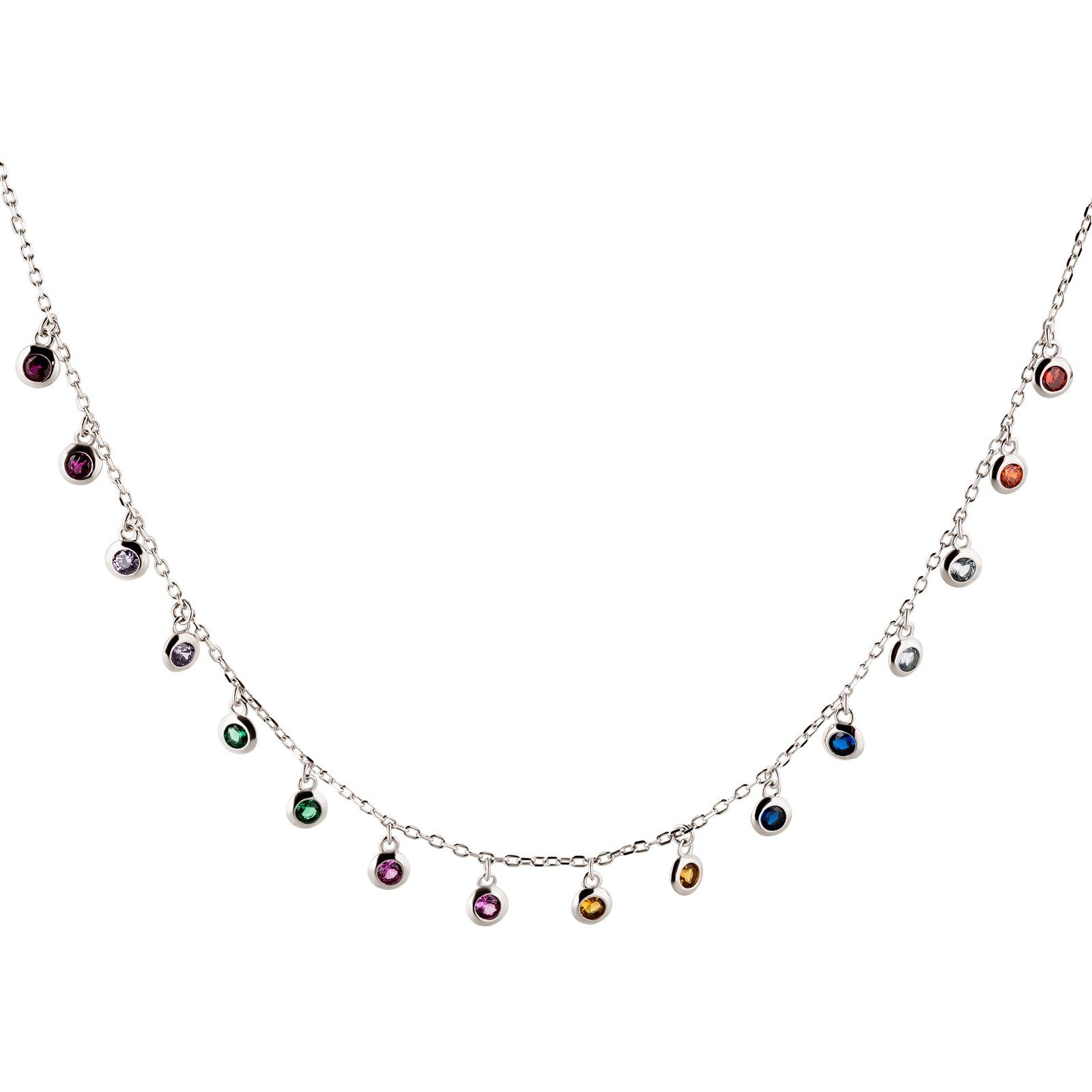 Schöner-SD Collier Silberkette viele kleine Anhänger bunt multicolor mehrfarbiges Collier, mit Zirkonia (synth)