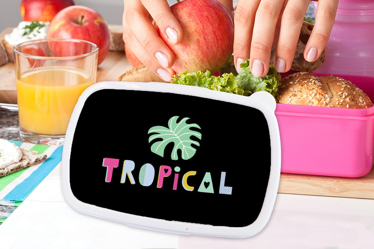 Tropisch Mädchen, Blätter, Brotdose für (2-tlg), Brotbox Kinder, rosa Erwachsene, MuchoWow Lunchbox - - Sommer Kunststoff Kunststoff, Snackbox,