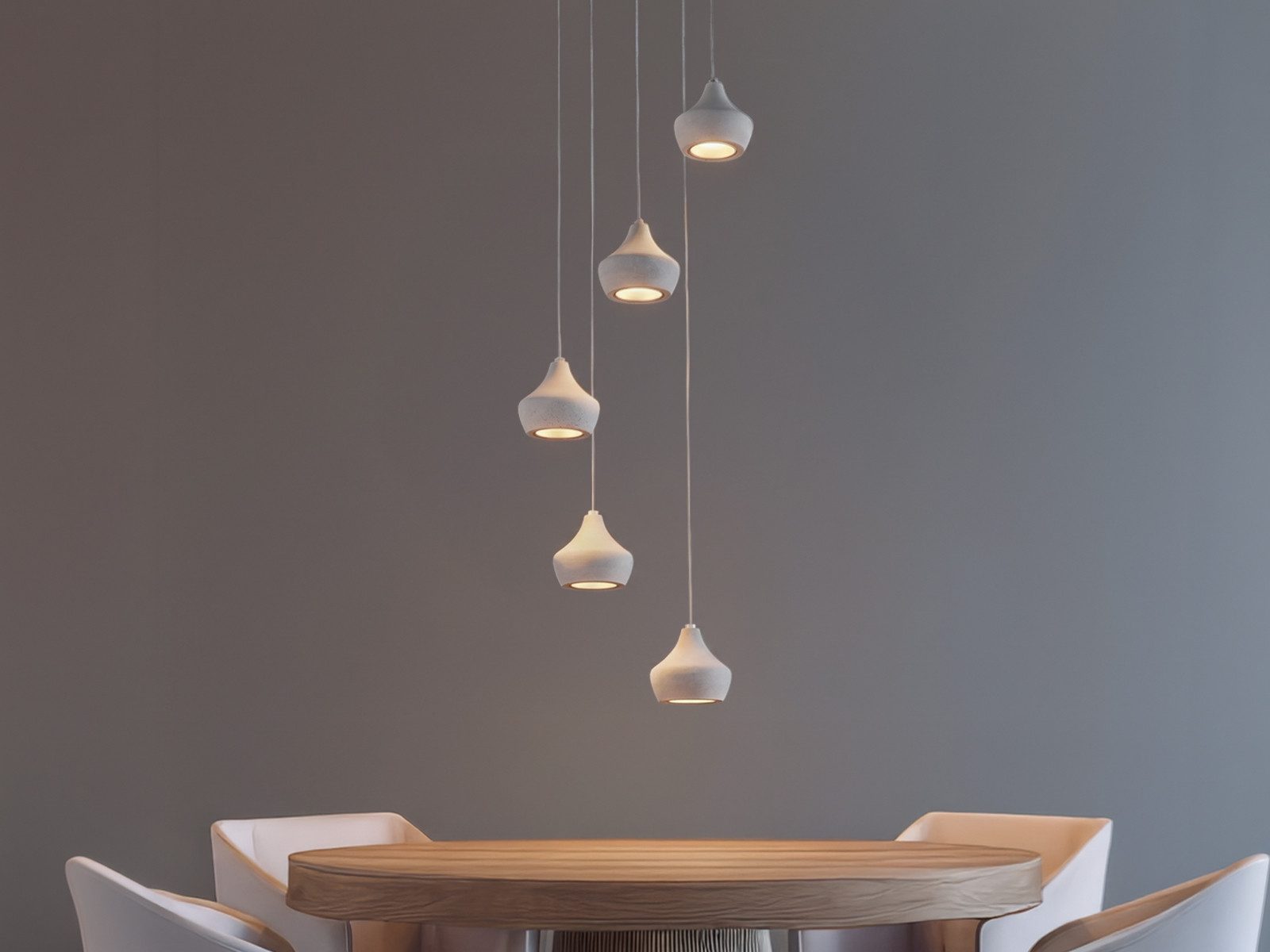 Reality Leuchten Pendelleuchte Cluster Pendelleuchte mit Beton, Ø 35cm, LED fest integriert, Warmweiß, Cluster Pendelleuchte aus Metall und Beton für Esszimmertisch