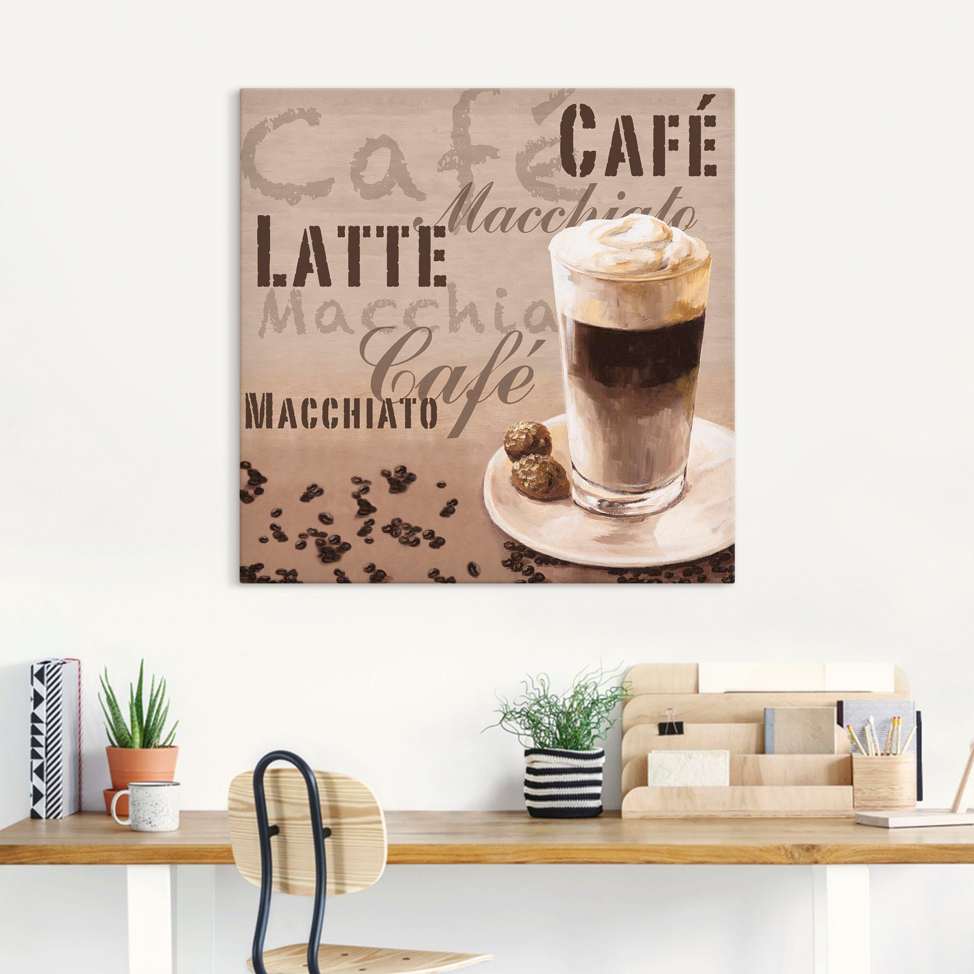 Artland Leinwandbild Kaffee - Latte Macchiato, Getränke (1 St), auf Holzrahmen gespannt
