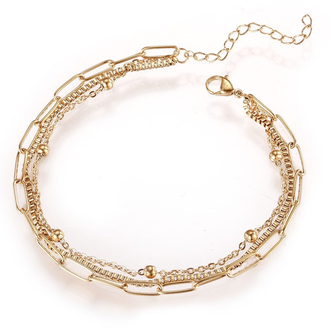 Kingka Fußkette Damen Fußschmuck 3-Lagig goldfarben hochwertiger Edelstahl, Damen Edelstahl Schmuck, perfekte Geschenkidee zum Sommerlook