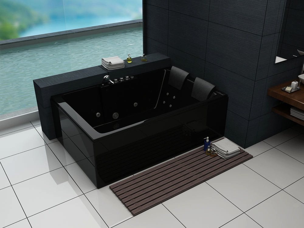 Thumbnail - DEKO VERTRIEB BAYERN Whirlpool-Badewanne Luxus LED Whirlpool Badewanne Black 180x120 cm+Heizung+Hydrojets+Ozon+