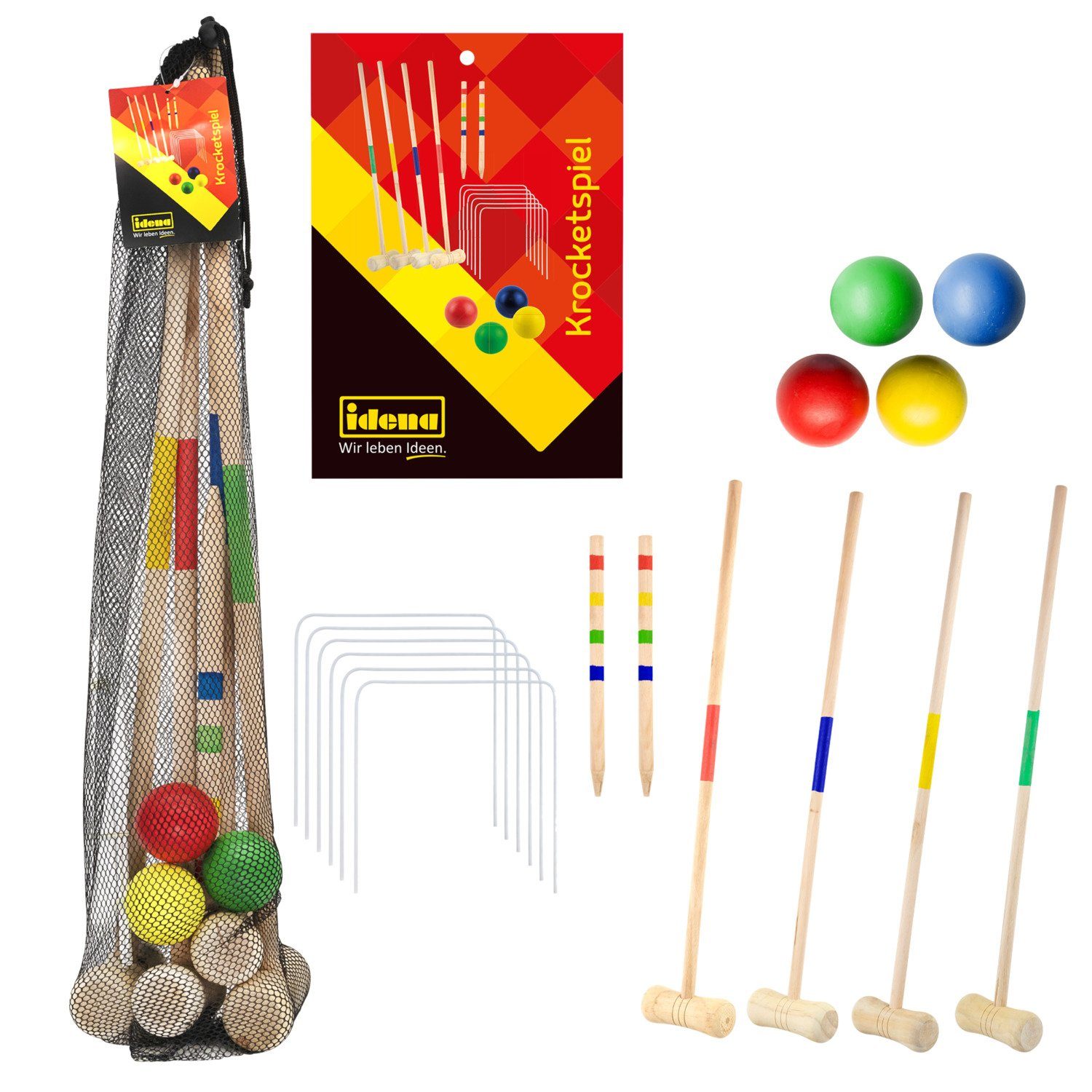Spiel Idena 40609 - Krocket Spiel für Kinder, Croquet mit Schlägern, Bällen