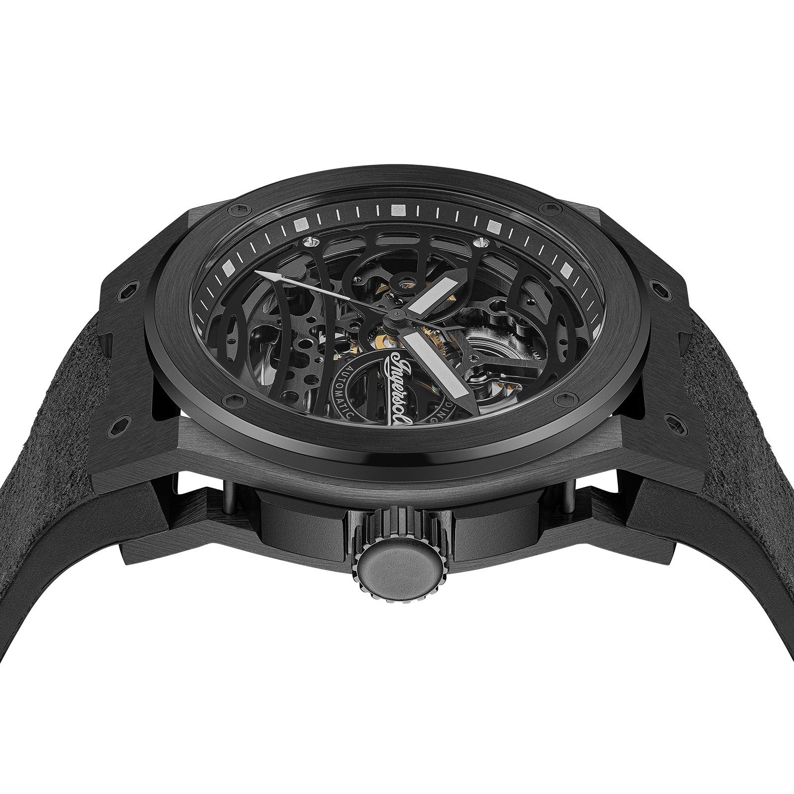 Ingersoll Quarzuhr Ingersoll Herrenuhr Alcantara schwarz, (Analoguhr), Herren Armbanduhr rund, PUR/Alcantaraarmband schwarz, Outdoor