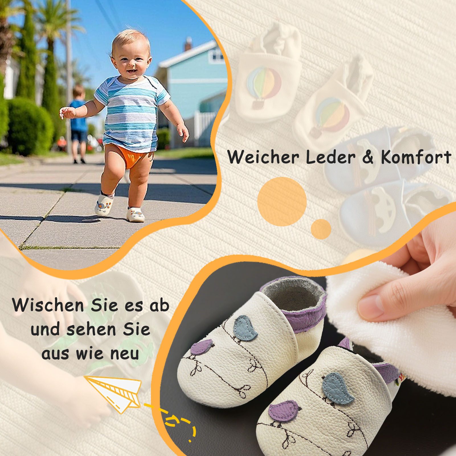 Yalion Yalion Leder Baby-Lauflernschuhe, weich, rutschfest, handgefertigt Hausschuh
