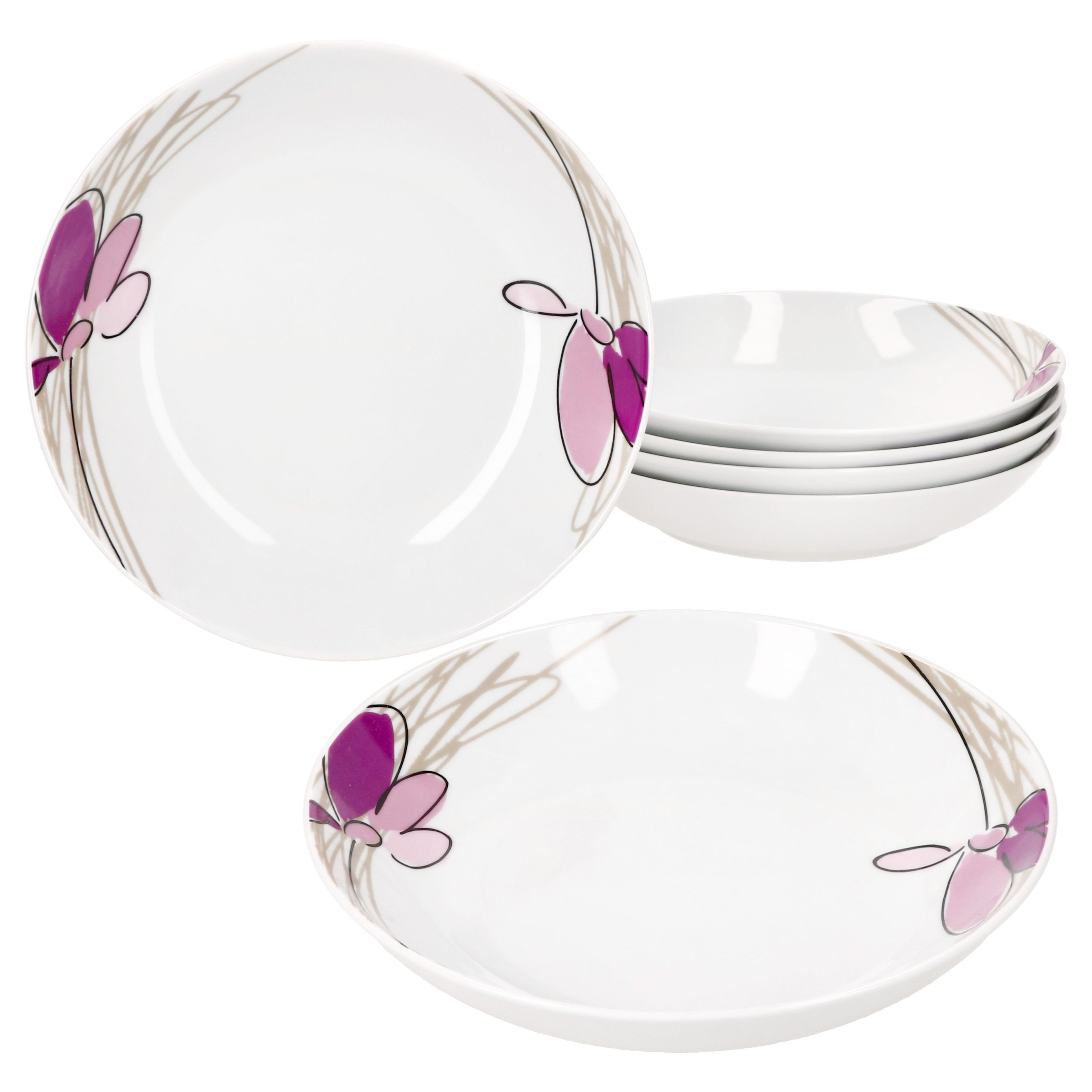MamboCat Suppenteller 6er Set Viola Suppenteller 450ml Porzellan 6 Personen tiefe Teller