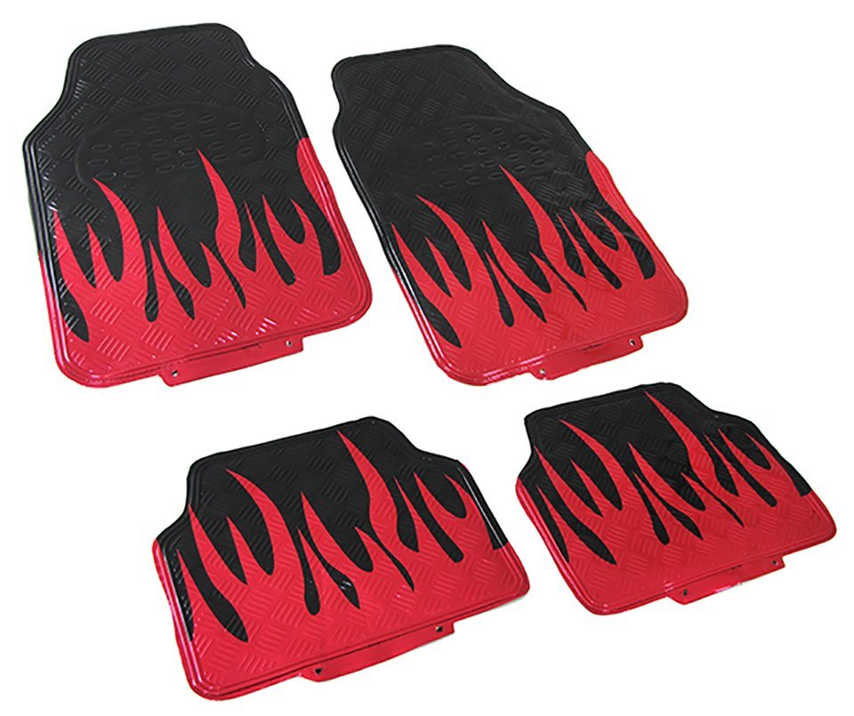 Fußmatte Auto Fußmatten Set universal Alu Riffelblech Optik Flammen 4-teilig  schwarz rot, Tenzo-R