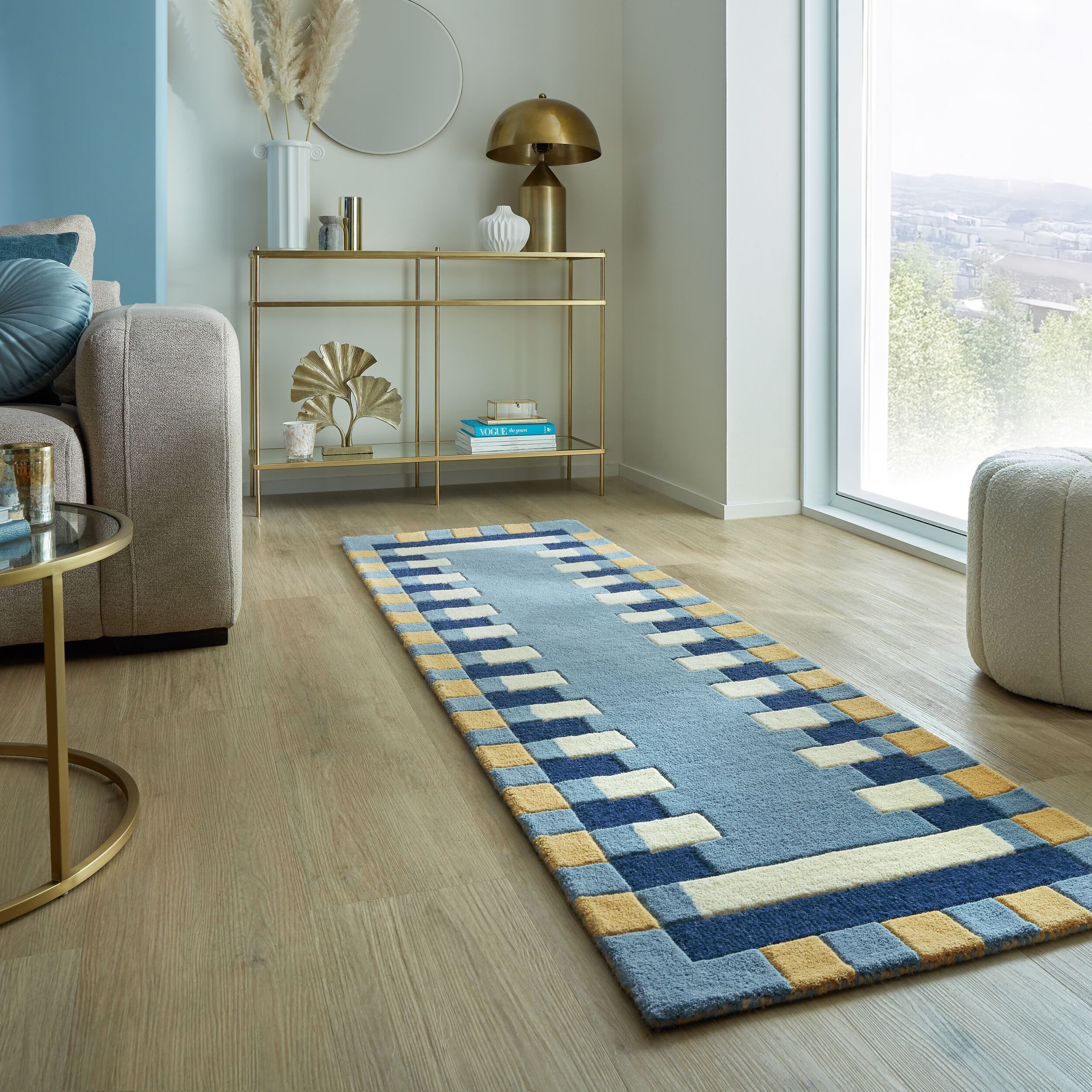 FLAIR RUGS Wollteppich Kai Wool Border, rechteckig, Höhe: 10 mm, Kai Wool Border Läufer Teppich