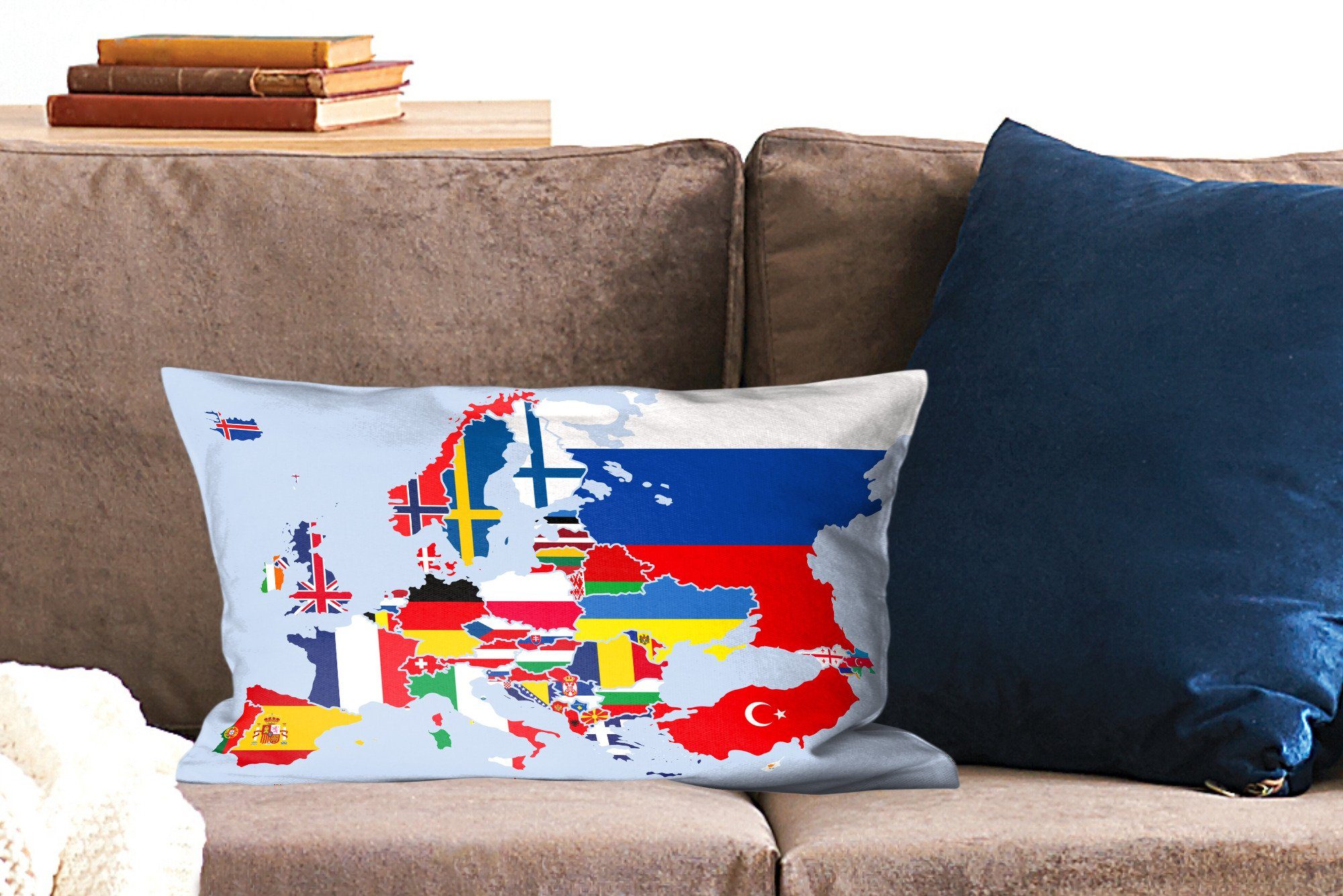 Schlafzimmer - Zierkissen, - Wohzimmer Europa Dekoration, Füllung, Dekokissen MuchoWow mit Dekokissen Karte Flagge,