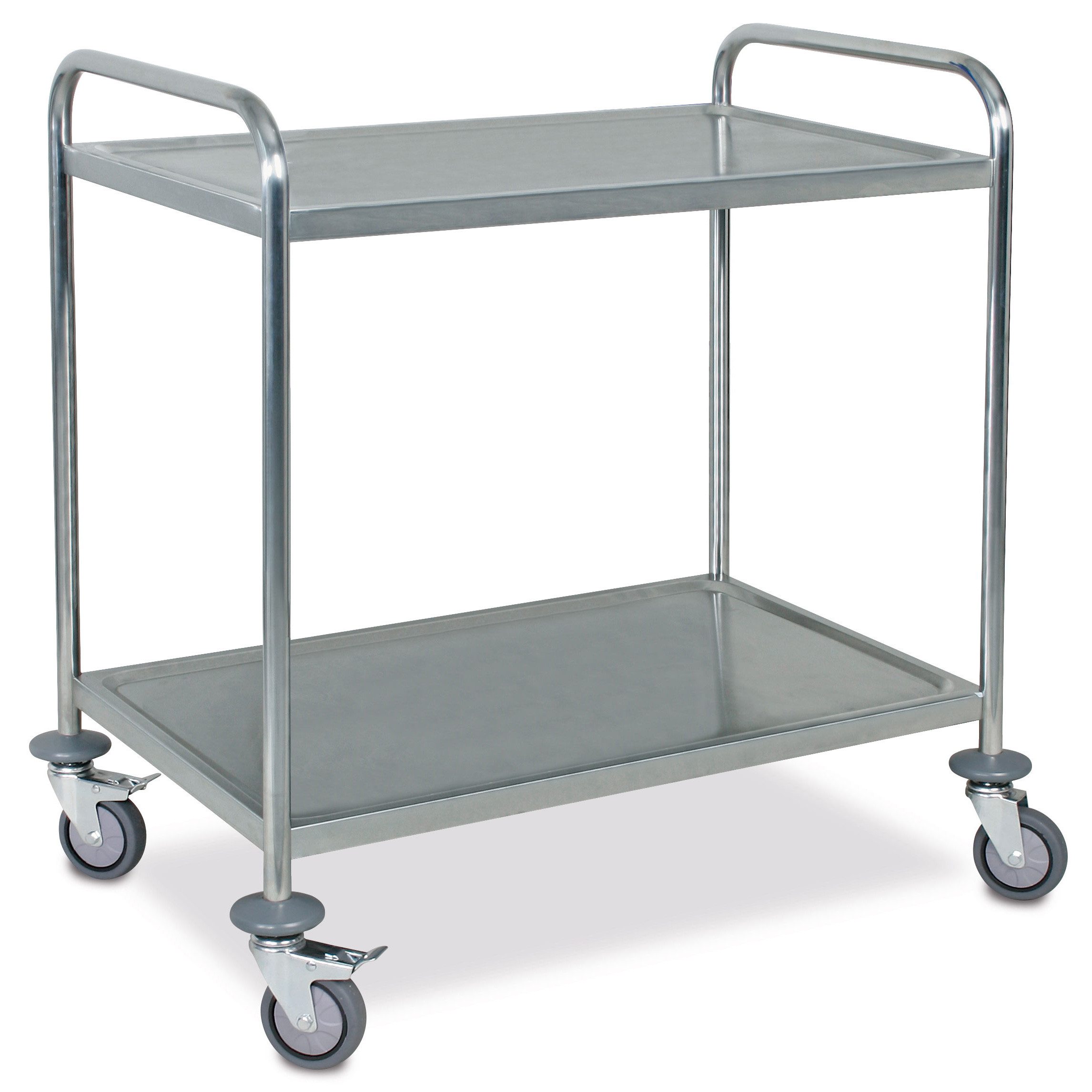 BRB-Lagertechnik Servierwagen Servierwagen aus Edelstahl, 2 Etagen, LxBxH 860x540x940 mm, Antidröhnbelag für angenehmes, ruhiges Beladen und Fahren